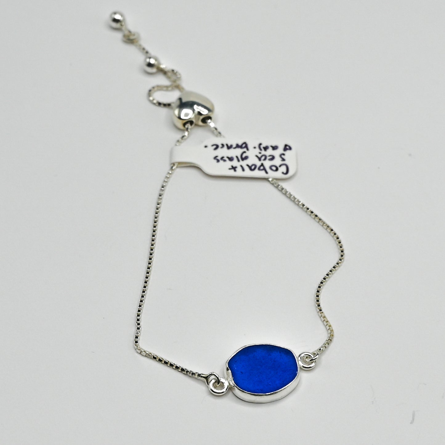 Adjustable cobalt sea glass bracelet