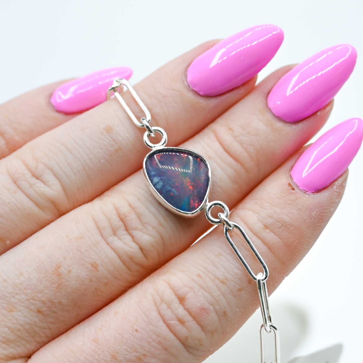 Australian opal paperclip chain bracelet