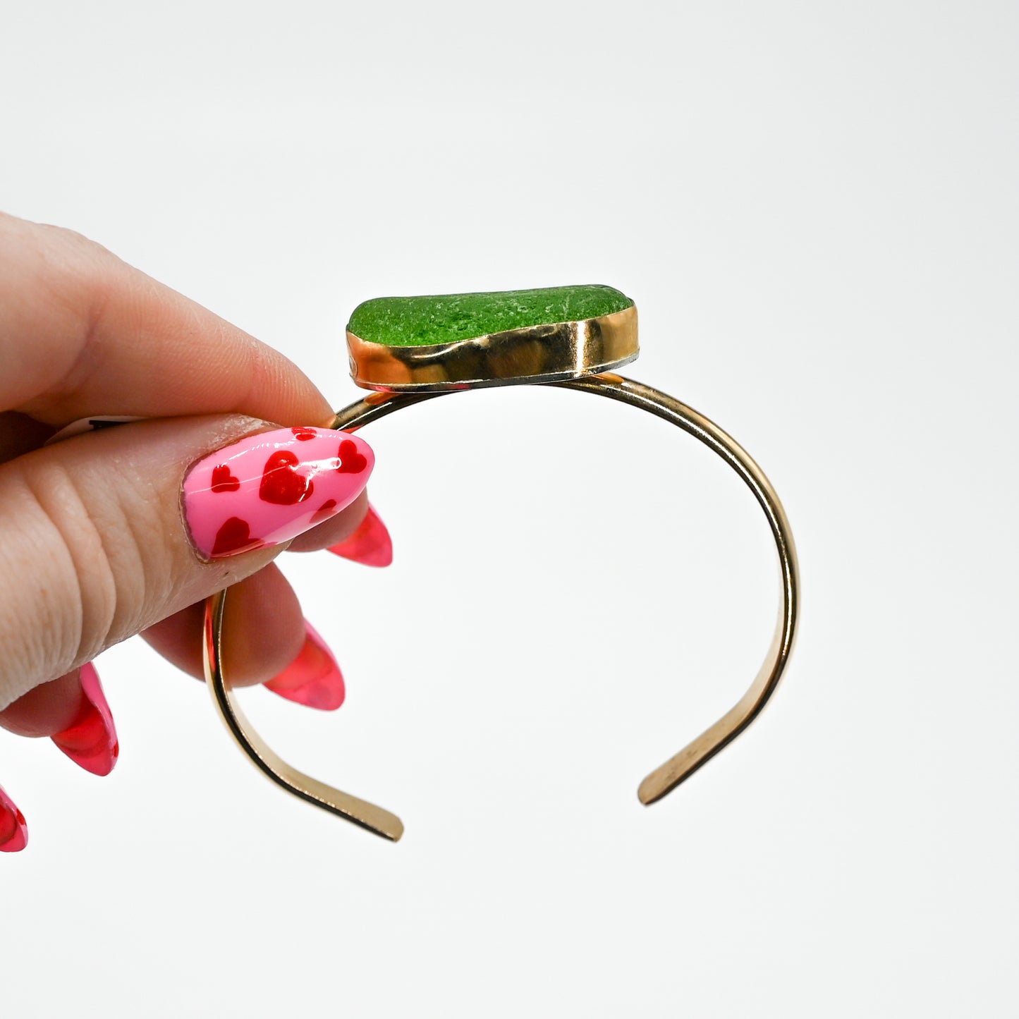 Gold fill xxxl lime green sea glass cuff