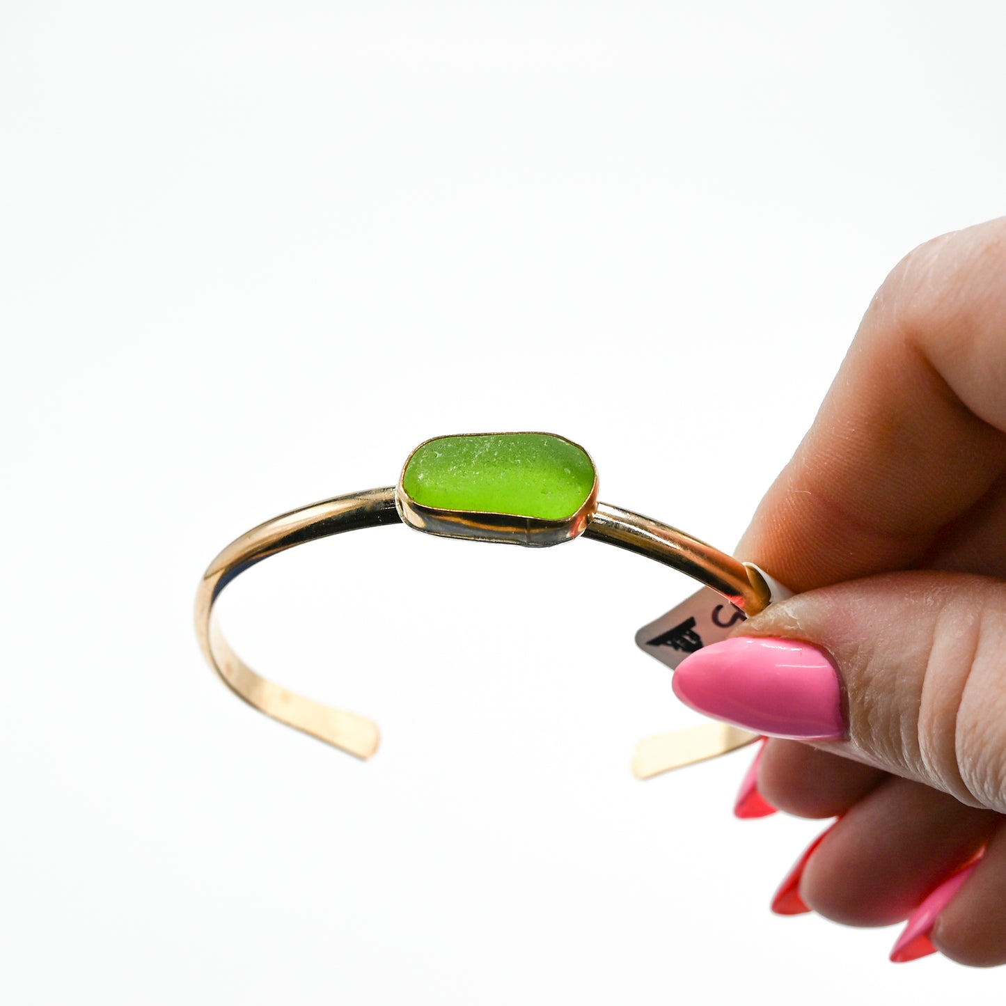 Gold fill horizontal lime green sea glass cuff