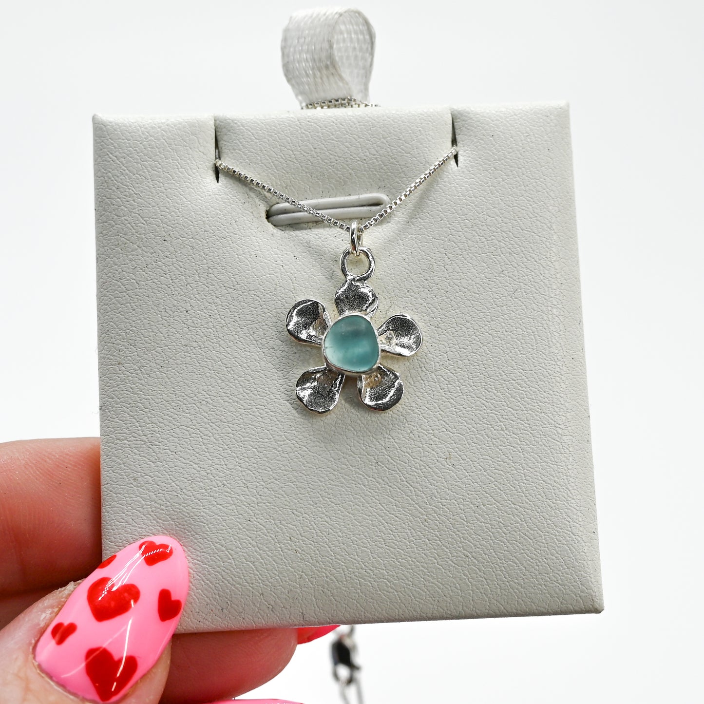 Aqua sea glass flower necklace