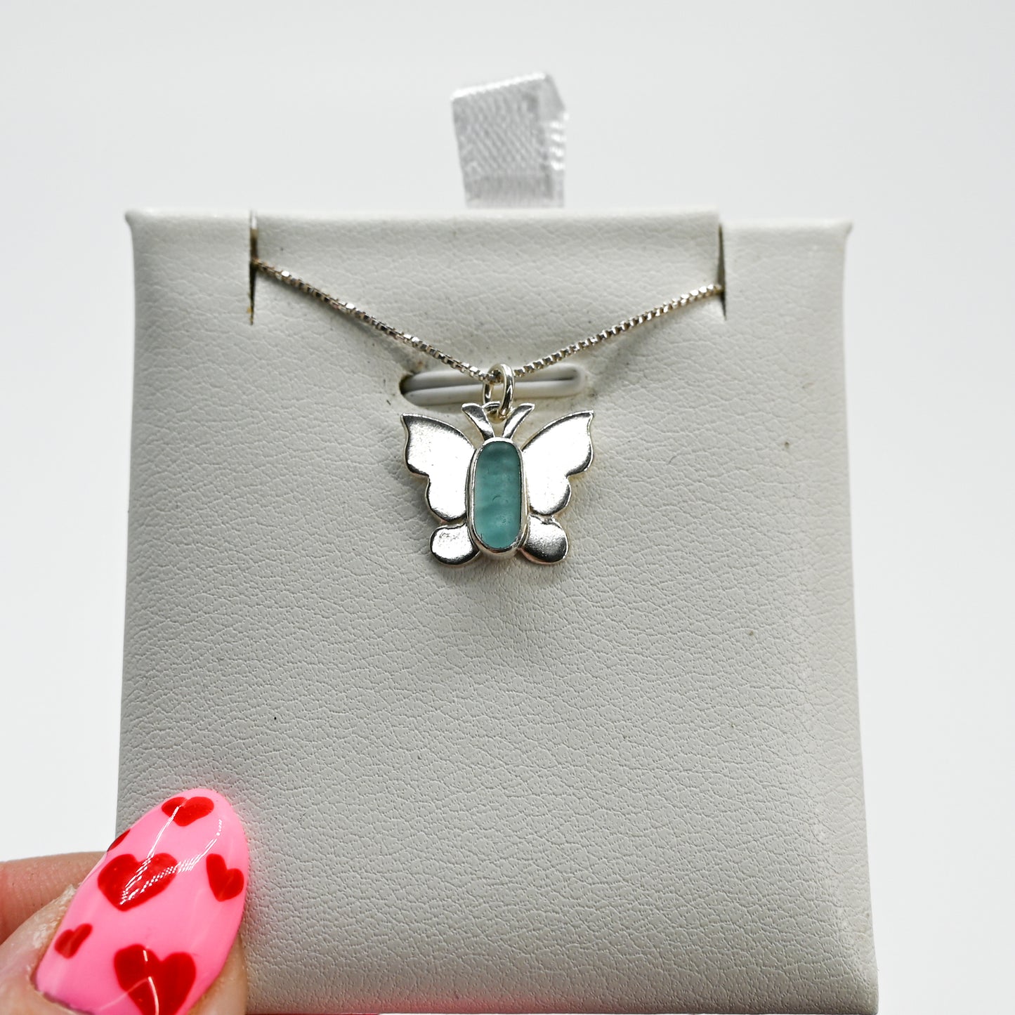 Butterfly with aqua sea glass necklace