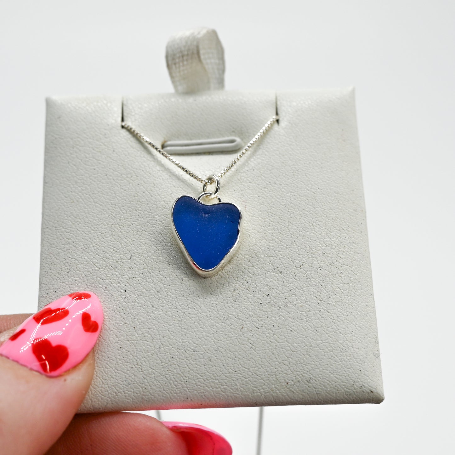 Cornflower sea glass heart necklace