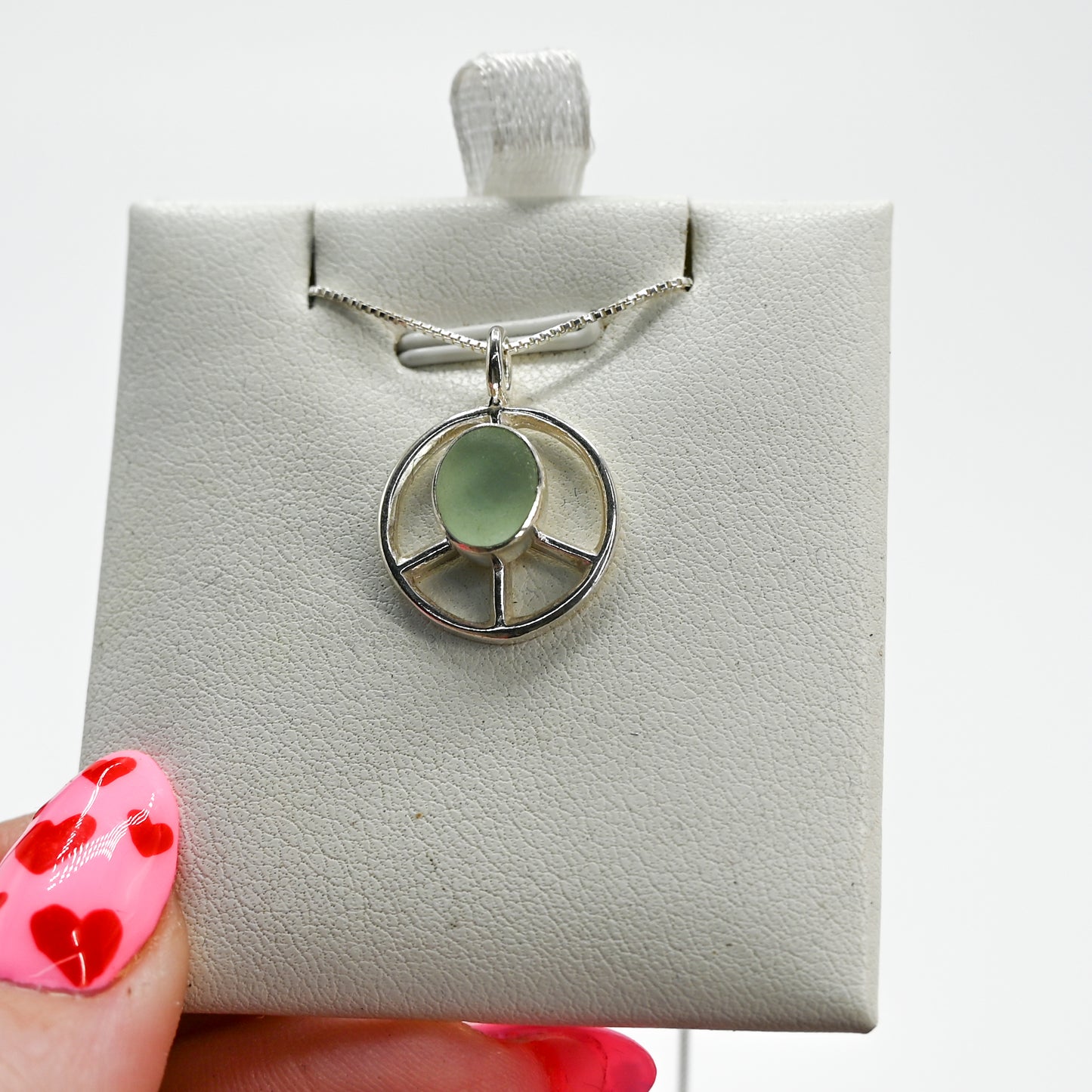 Peace sign with sea foam sea glass necklace