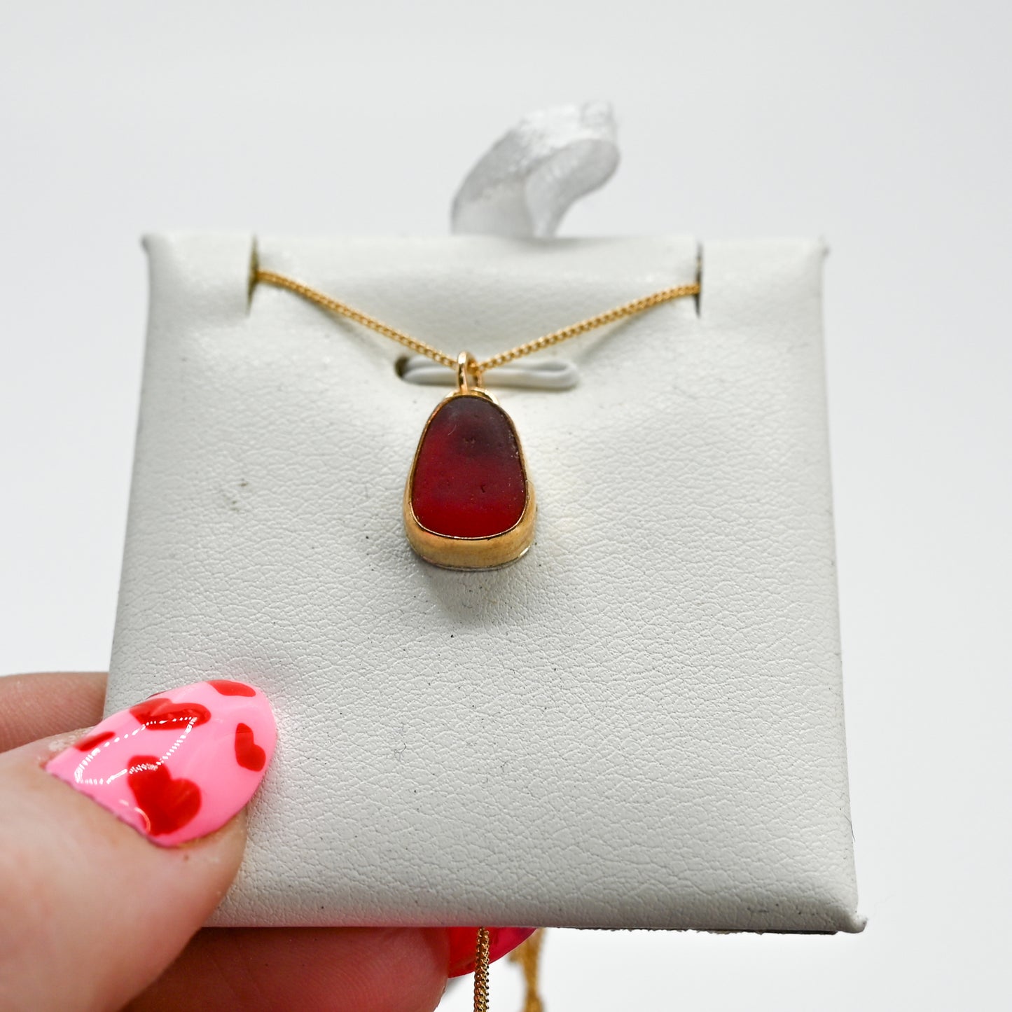 Gold fill red sea glass necklace