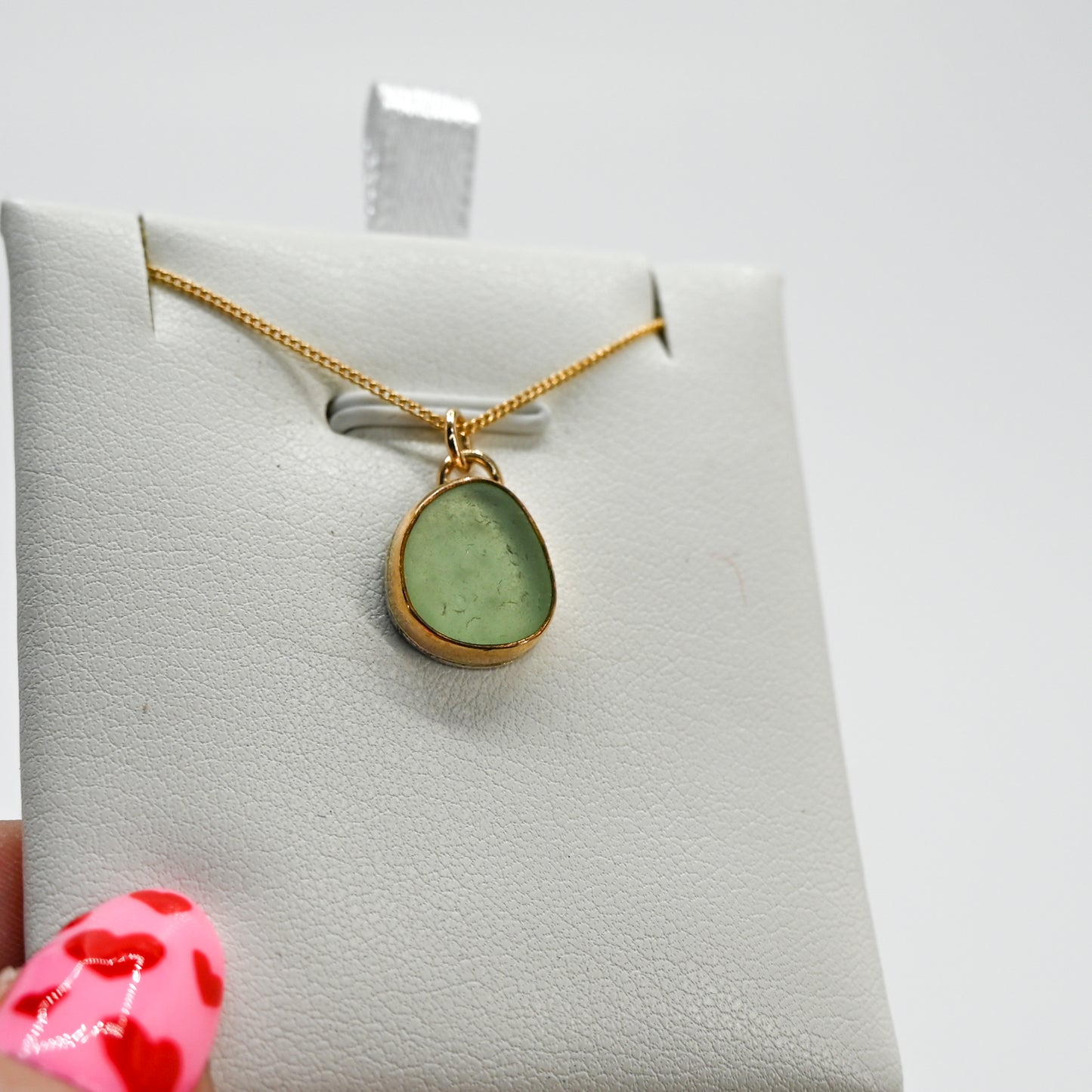 Gold fill sea foam green sea glass necklace