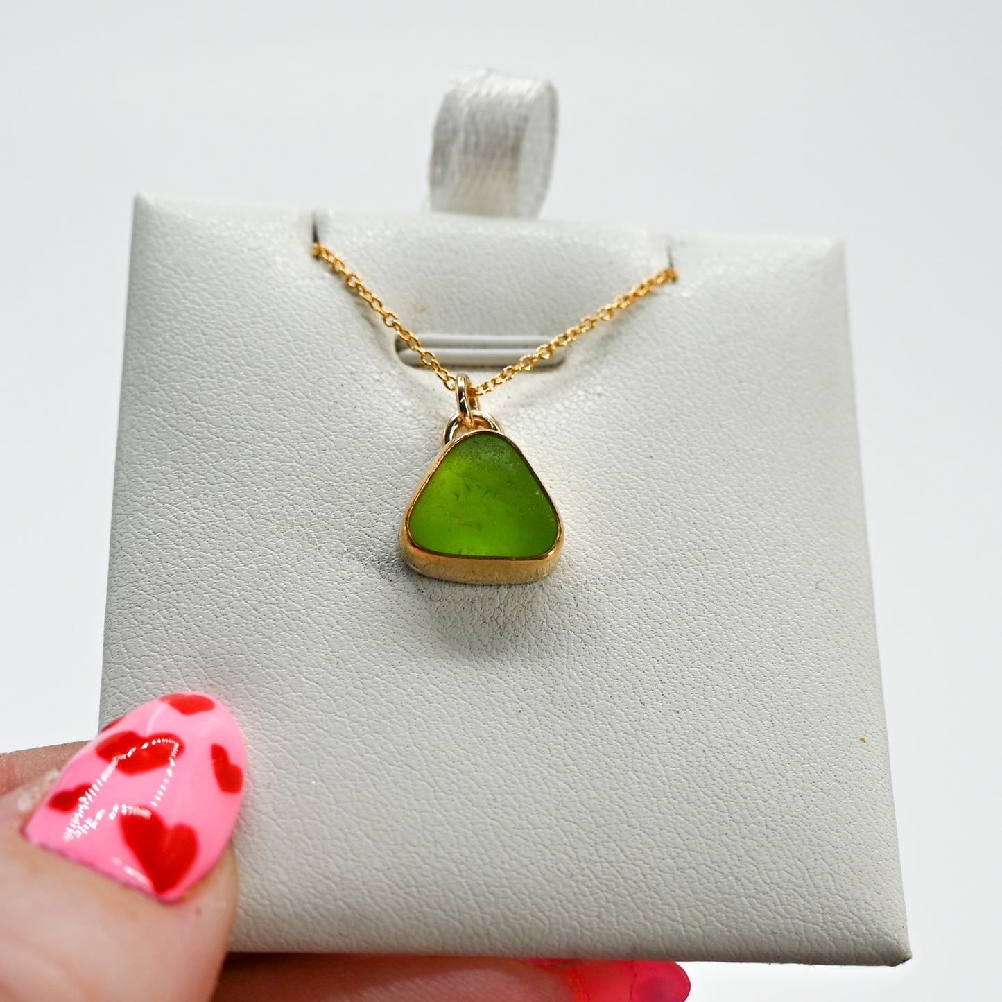 Gold fill lime green sea glass