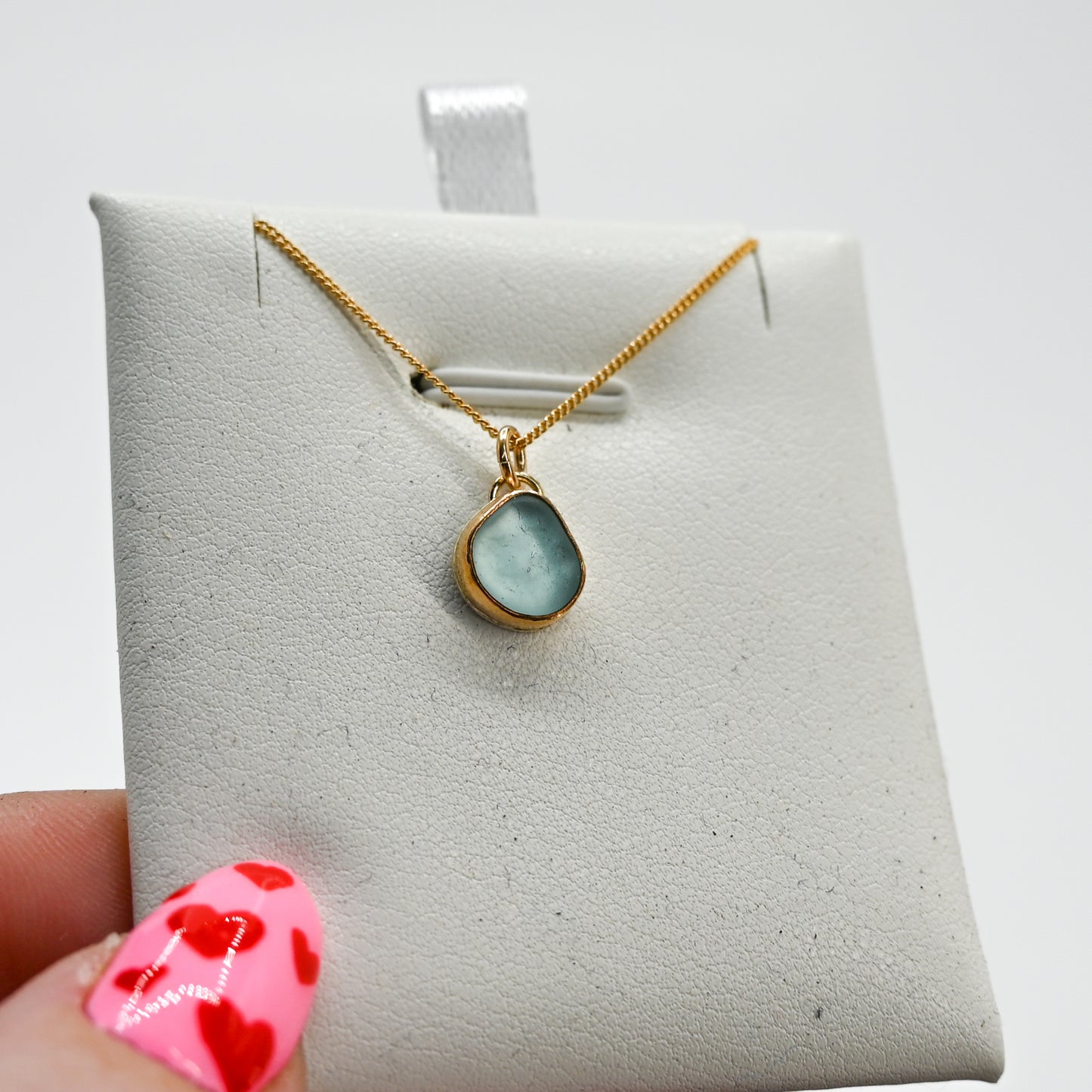 Gold fill aqua sea glass necklace