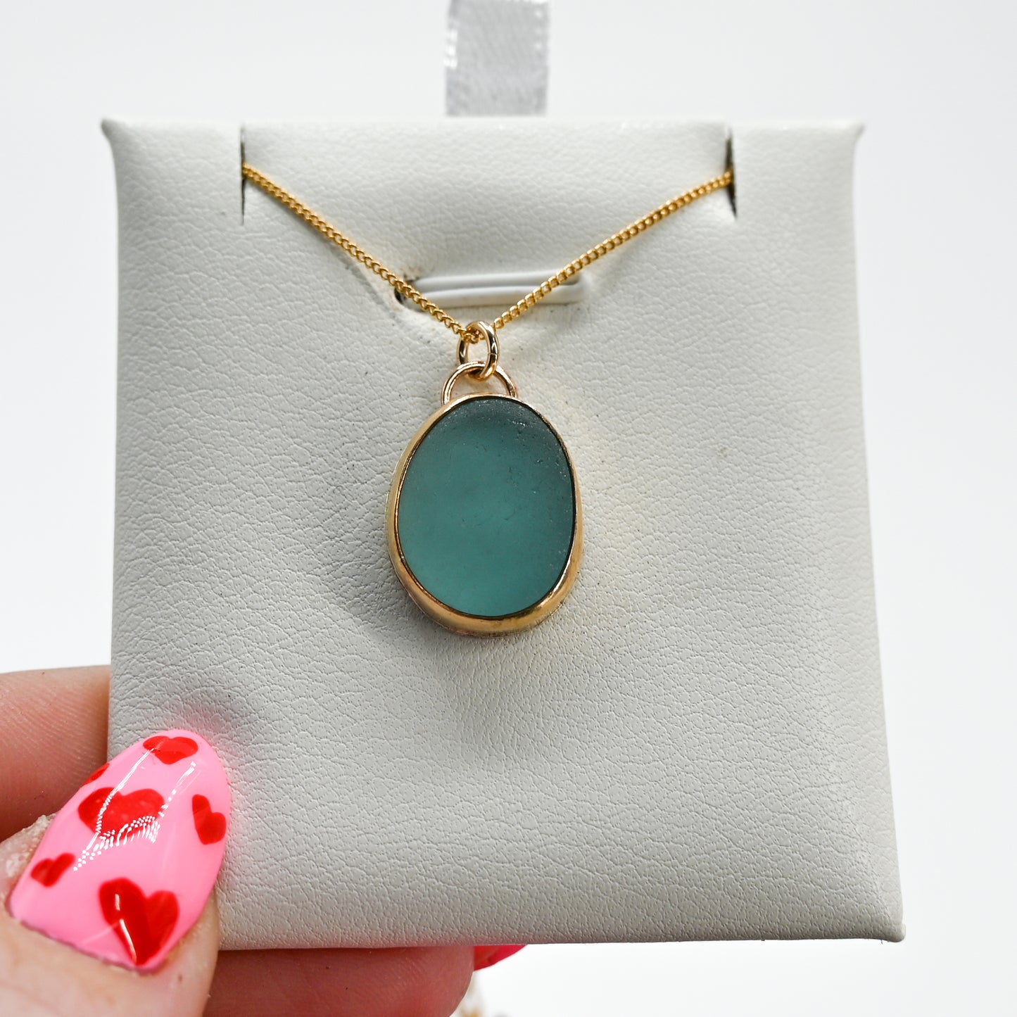 Gold fill aqua sea glass necklace