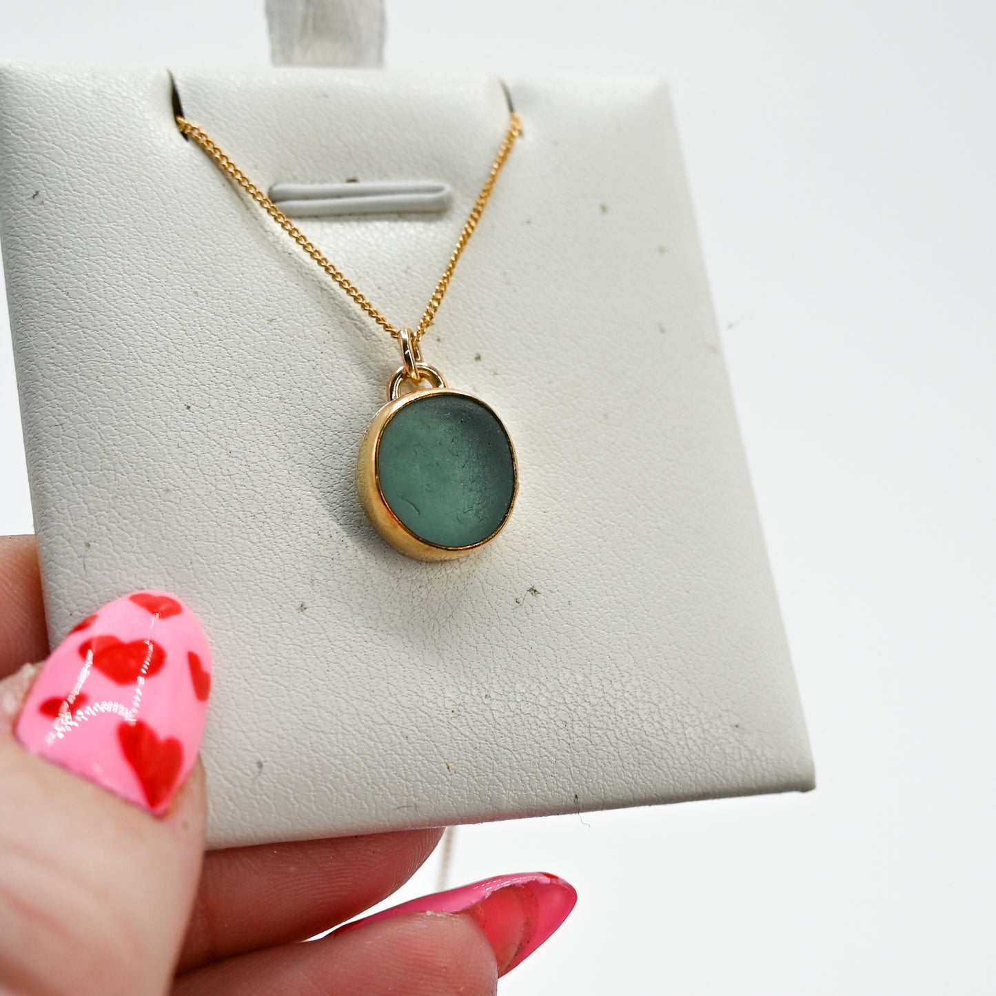 Gold fill aqua sea glass necklace