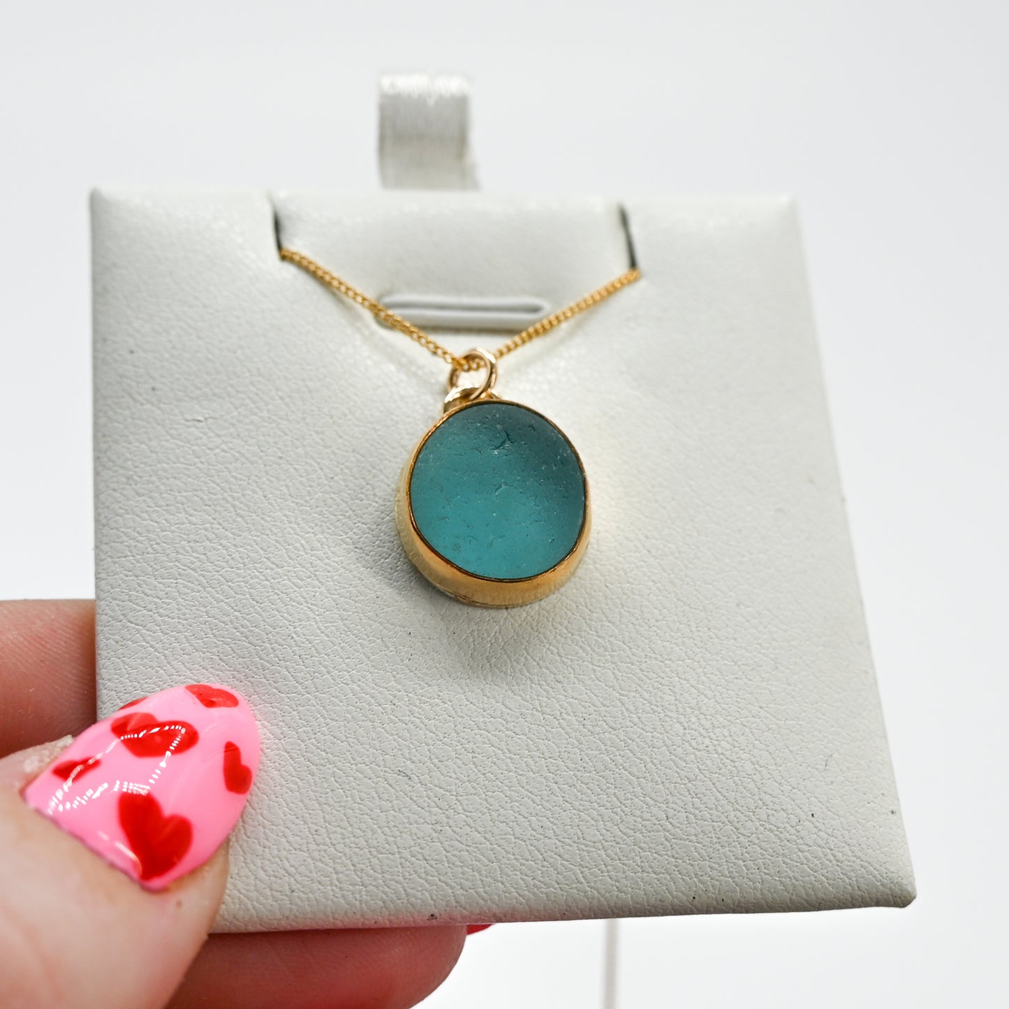 Gold fill large aqua sea glass necklace