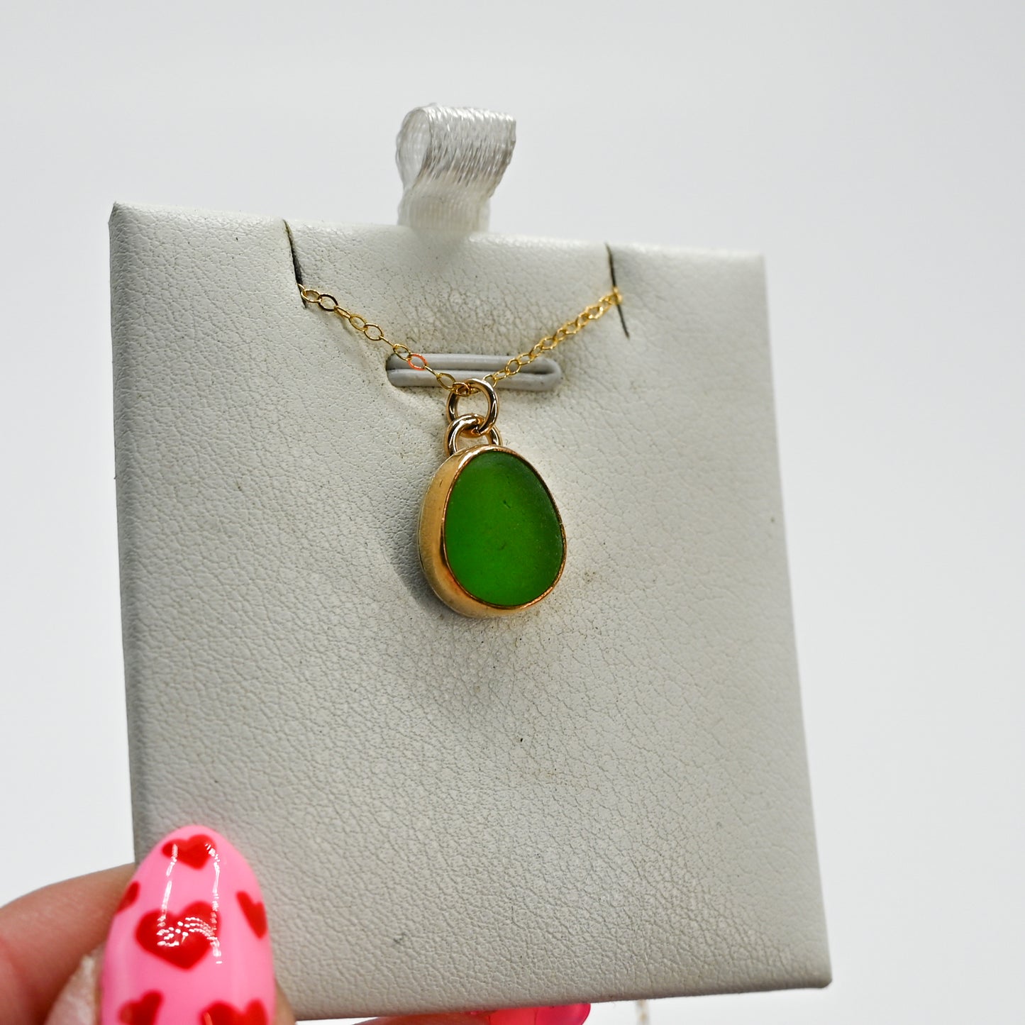 Gold fill green sea glass necklace