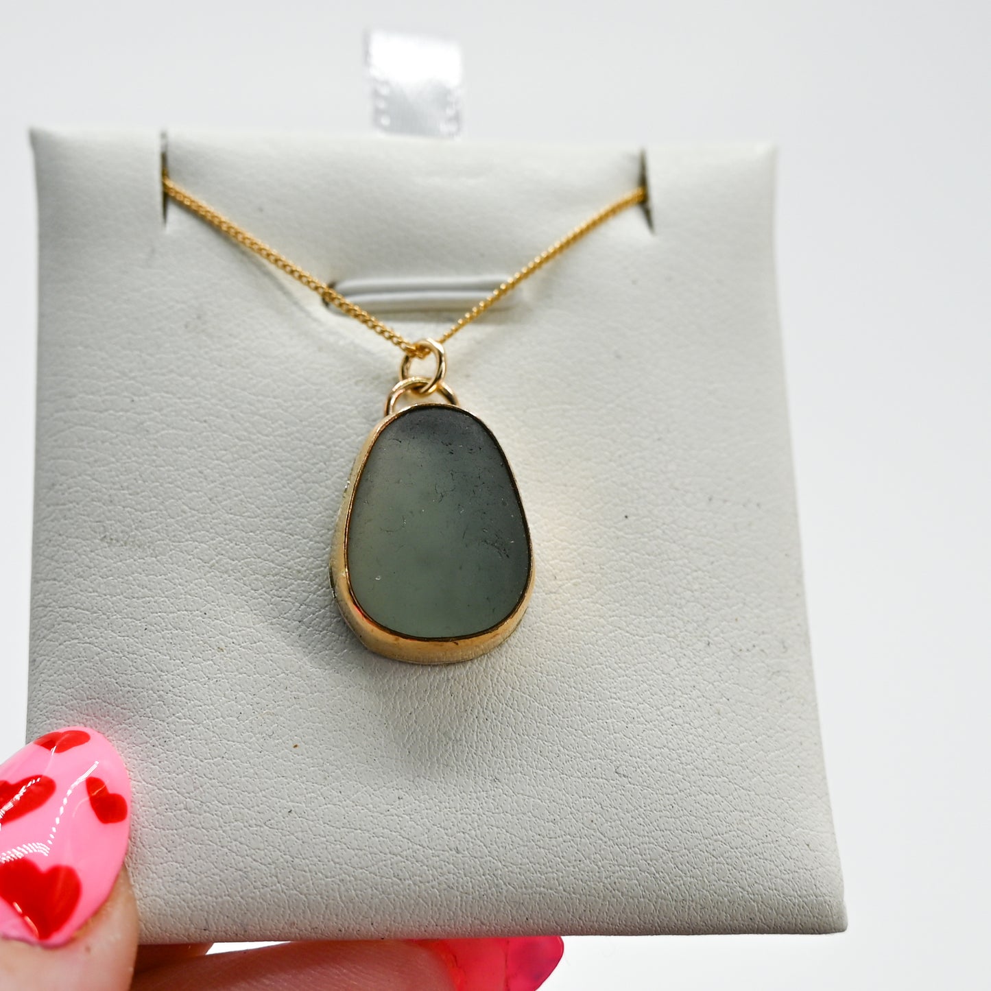 Gold fill large gray sea glass necklace