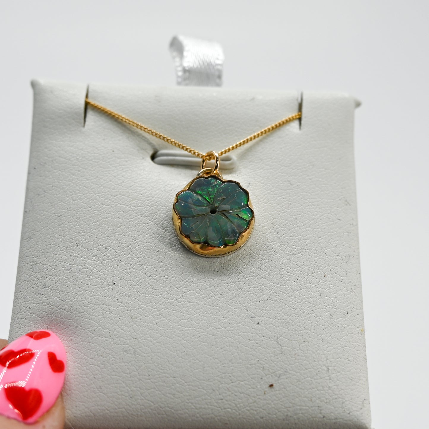 Gold fill carved Australian opal necklace