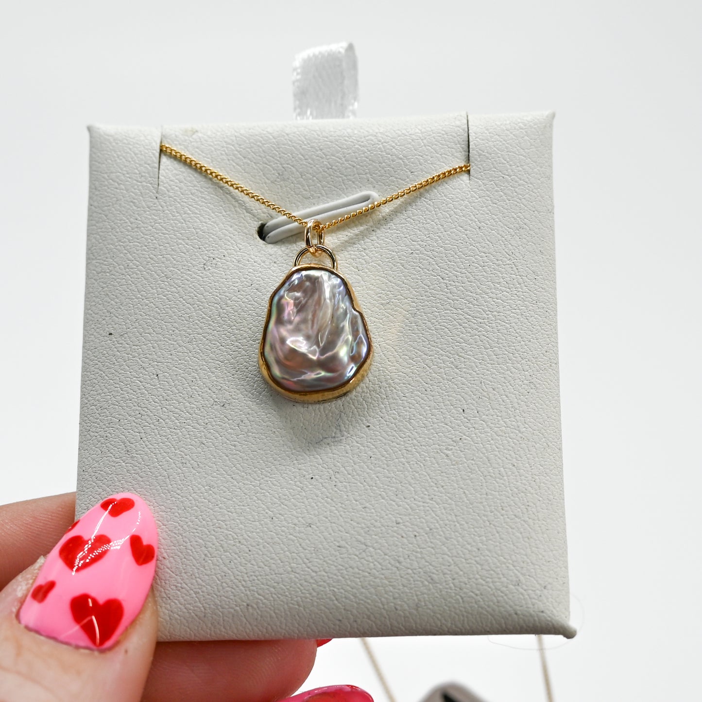 Gold fill pink lustrous keshi pearl necklace