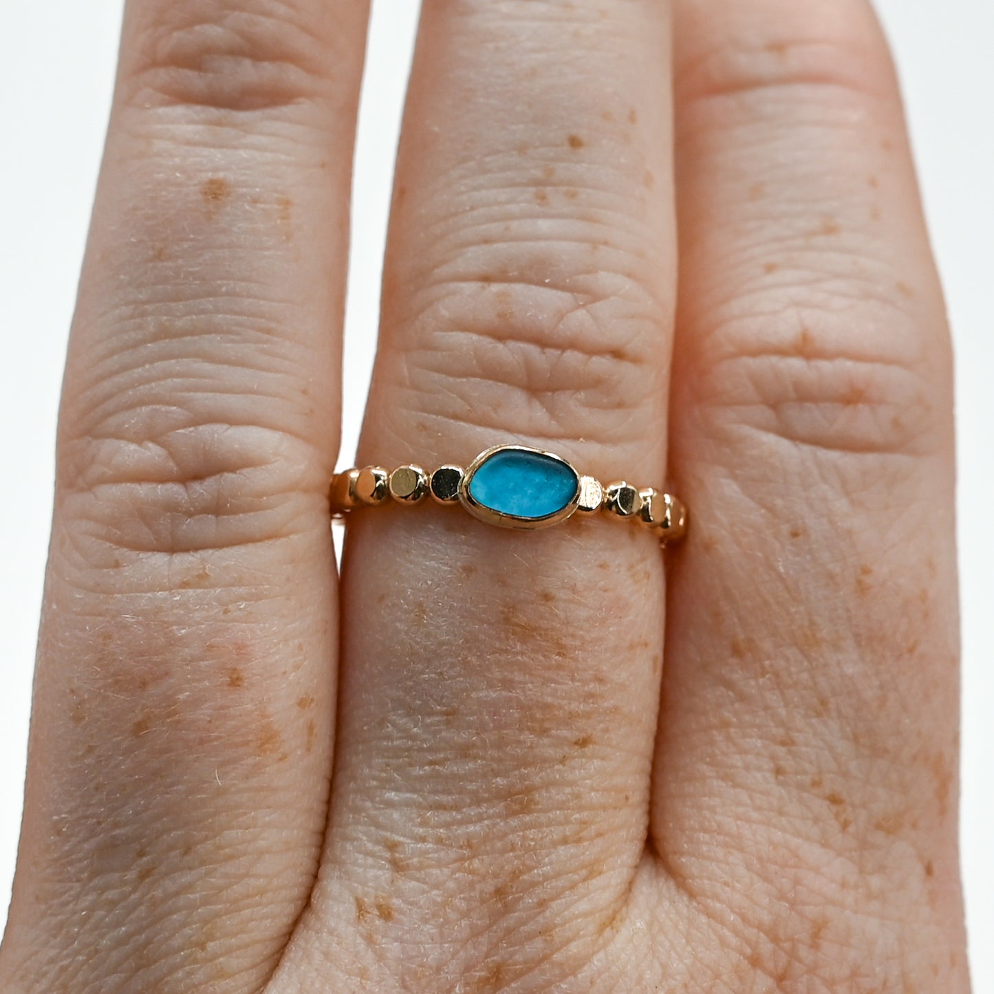 Gold fill horizontal rare turquoise sea glass size 8.25