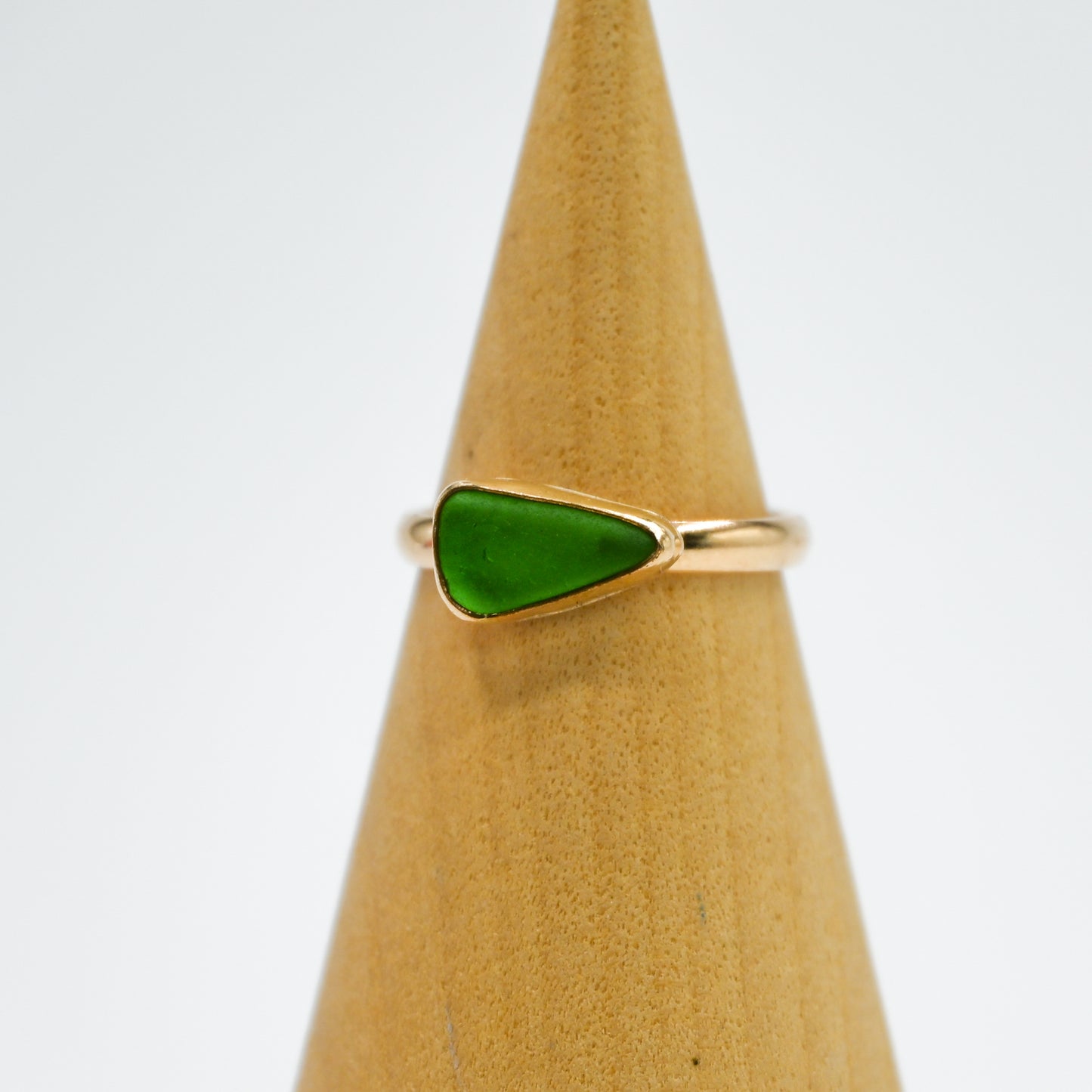 Gold fill horizontal triangle green sea glass size 7.5