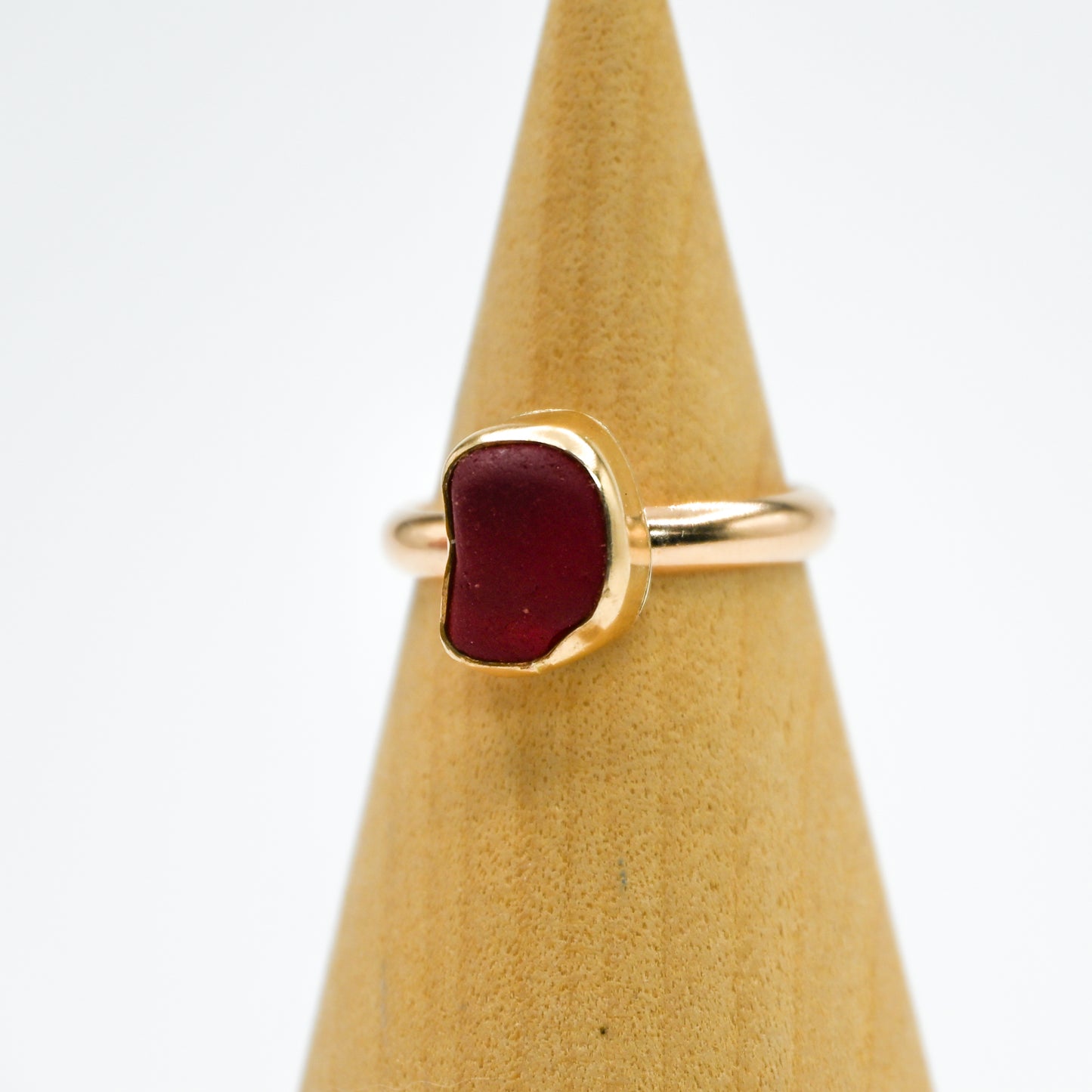 Gold fill xl bright red sea glass size 8.5