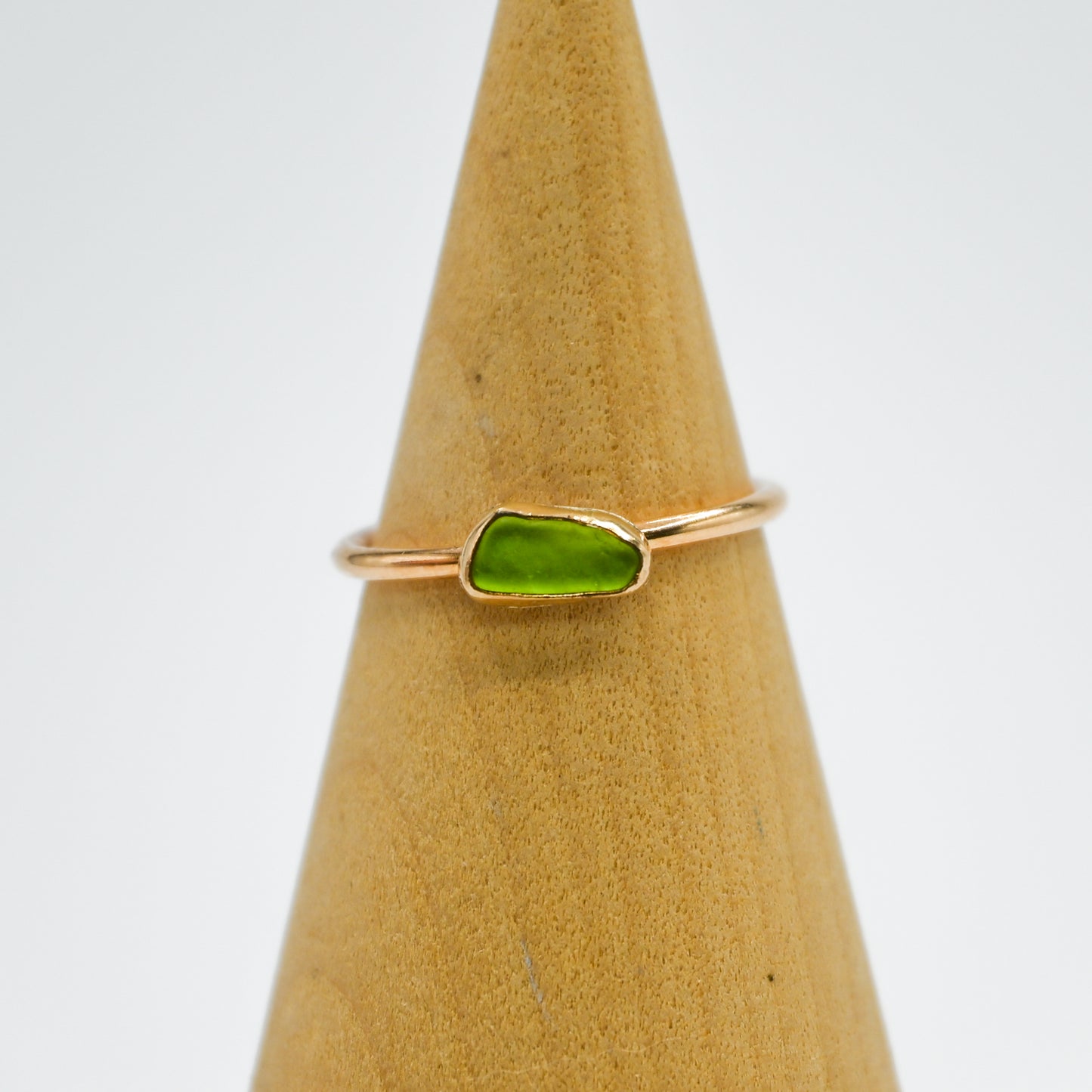Gold fill lime green sea glass size 9