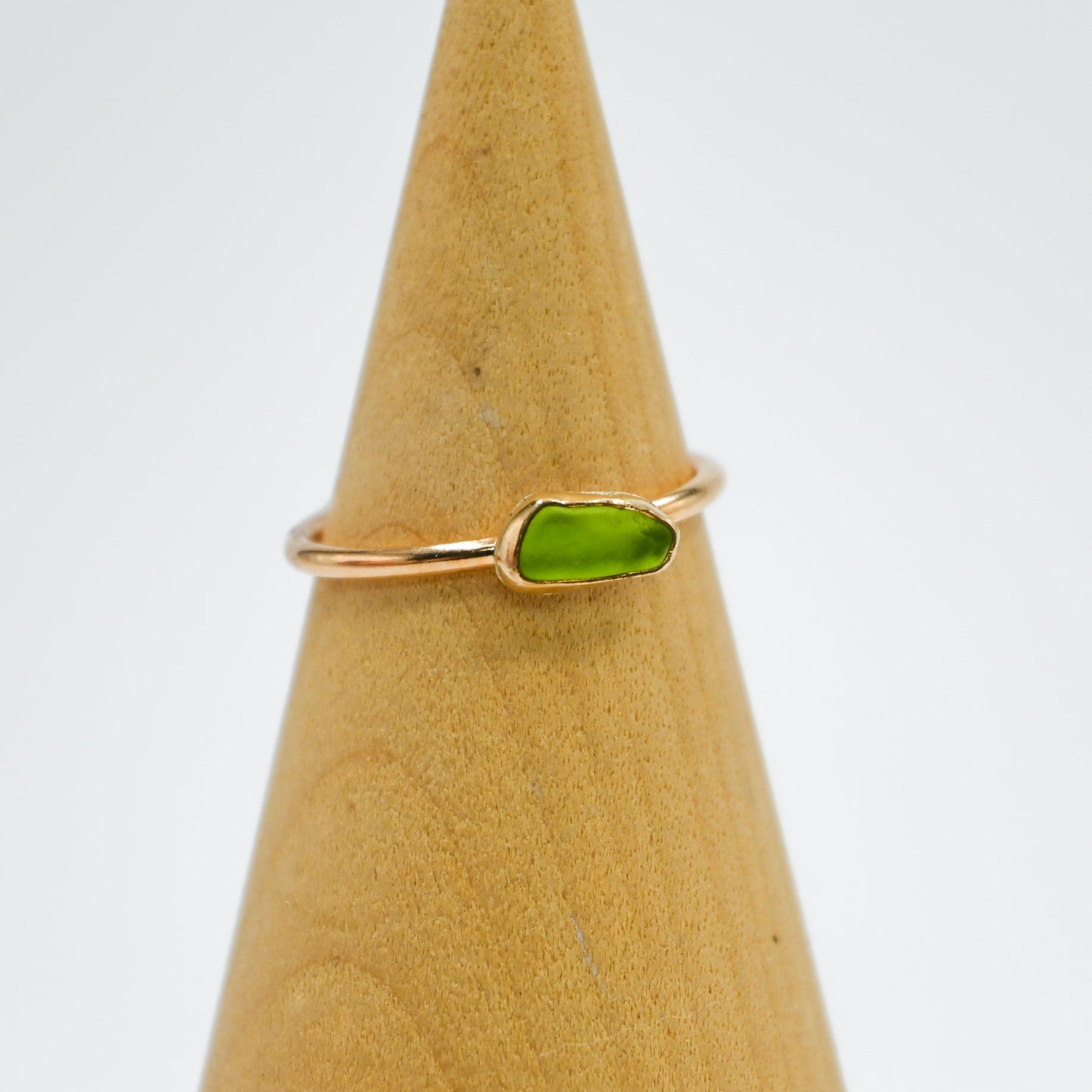 Gold fill lime green sea glass size 9