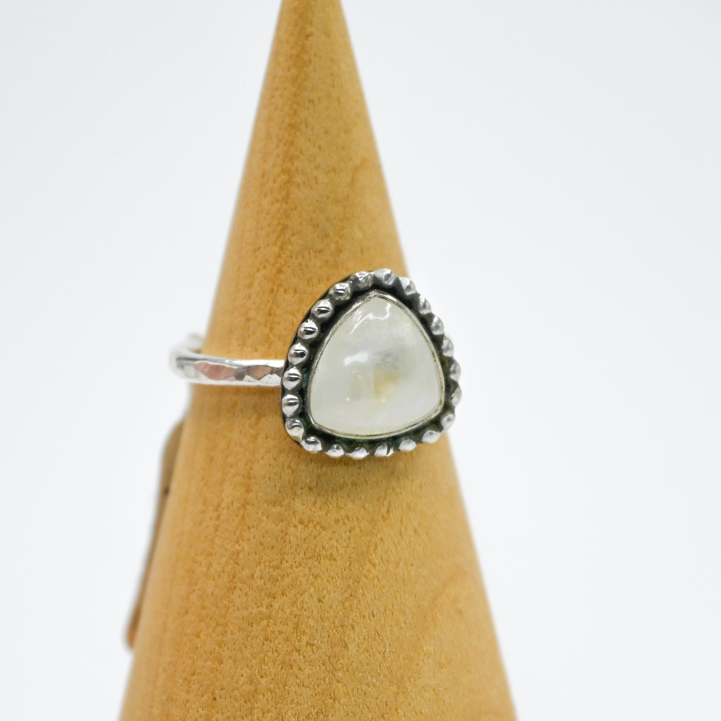 Trillion moonstone with bead wire around size 6.5