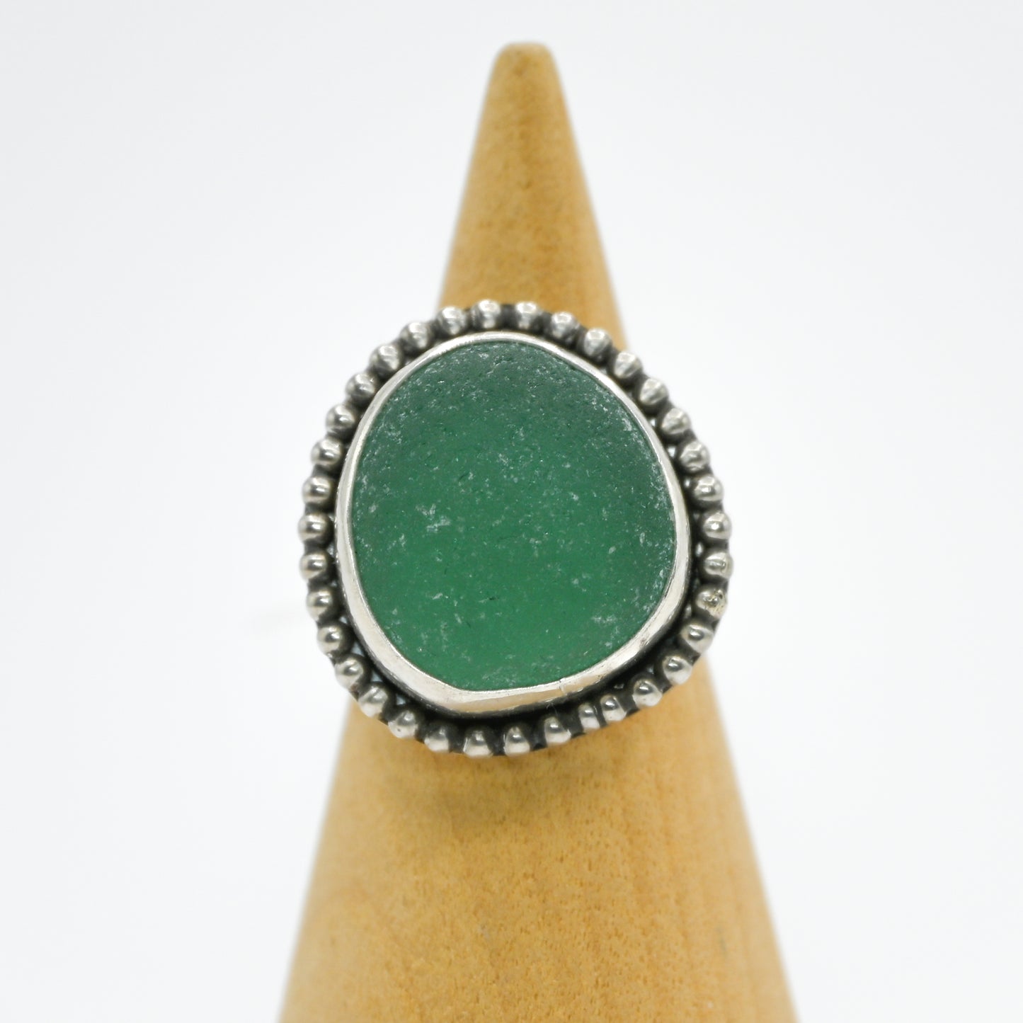 XXL sage / teal sea glass bead around size 6.75