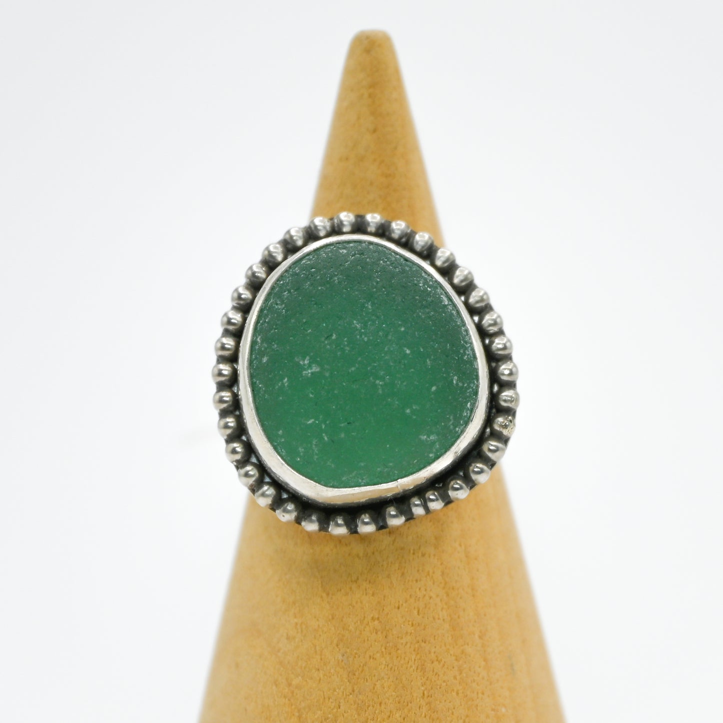 XXL sage / teal sea glass bead around size 6.75