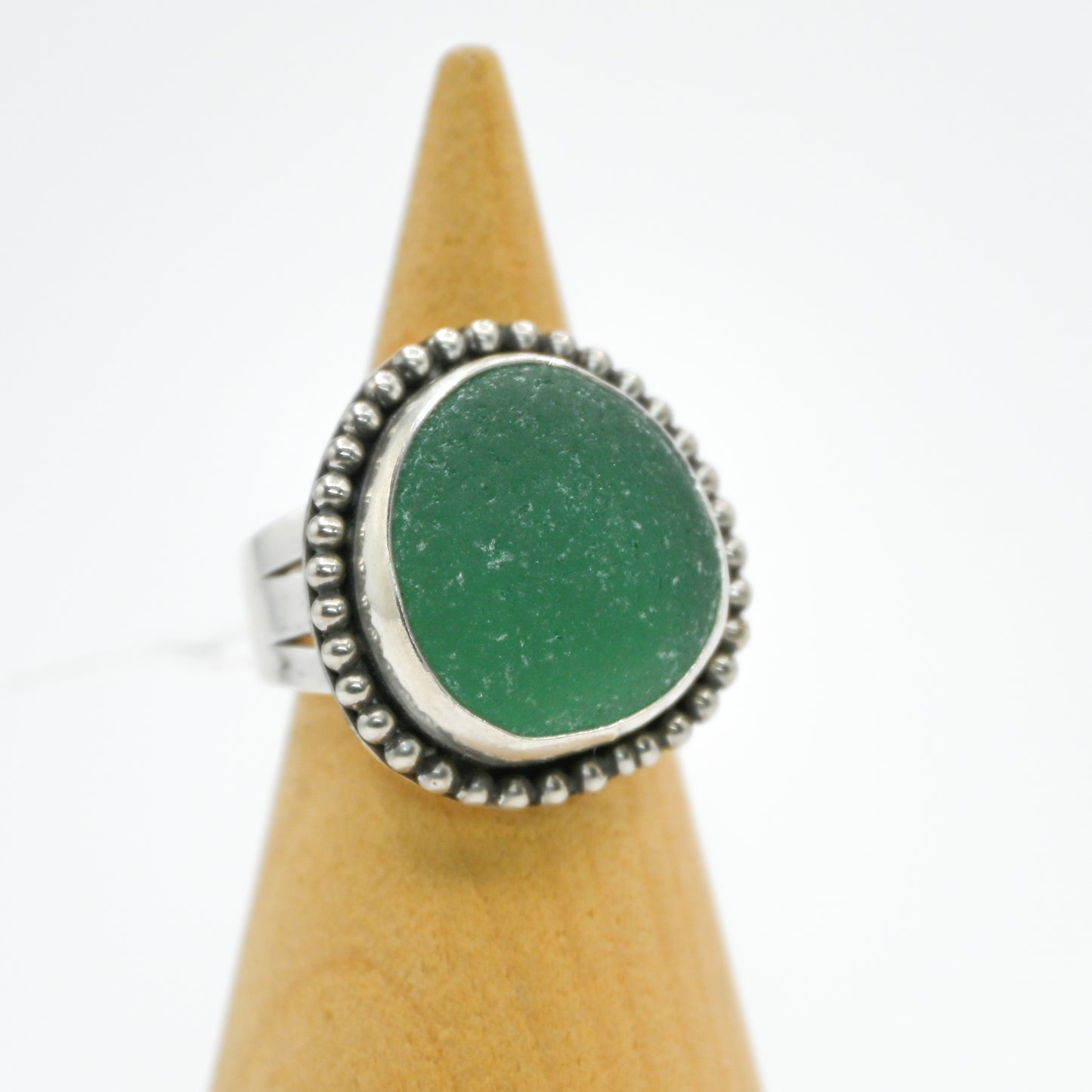 XXL sage / teal sea glass bead around size 6.75