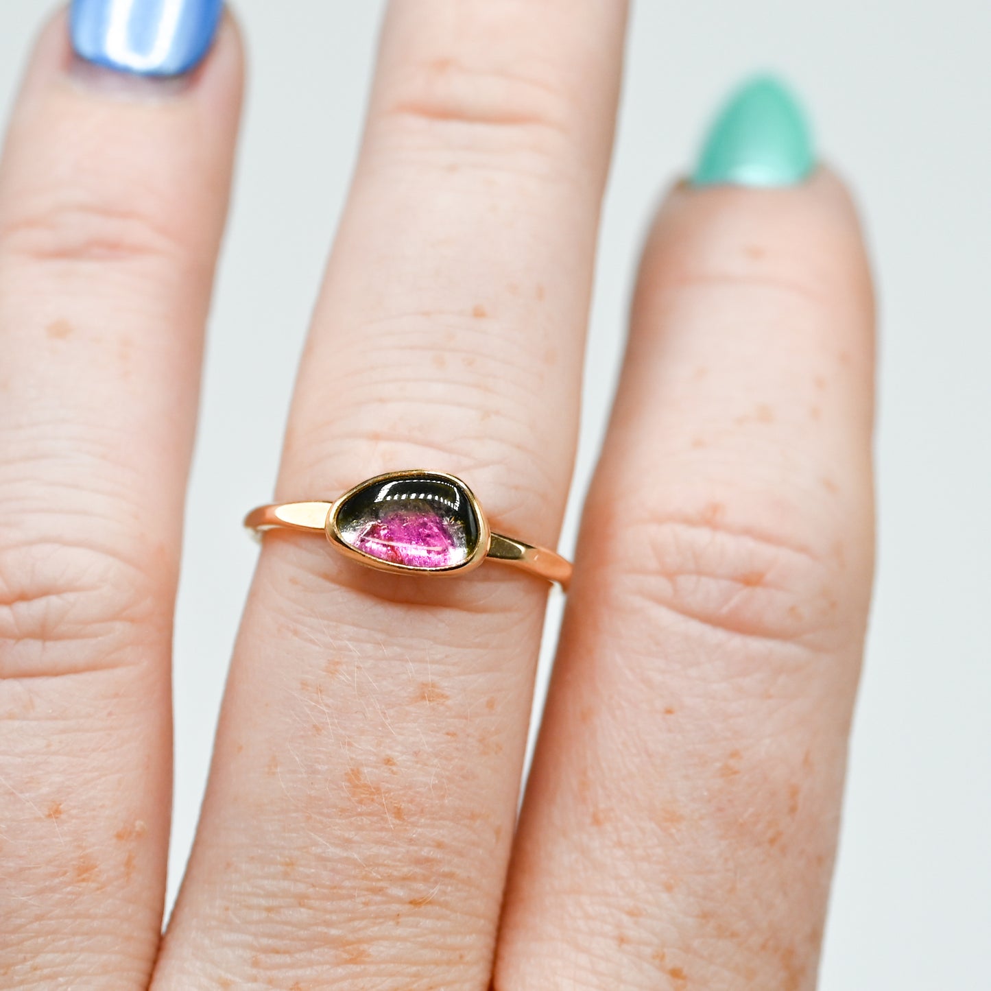 Gold fill watermelon tourmaline slice size 7.25