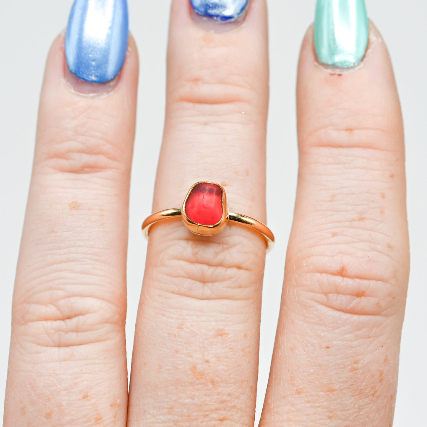 Gold fill dark pink sea glass rare size 6.75