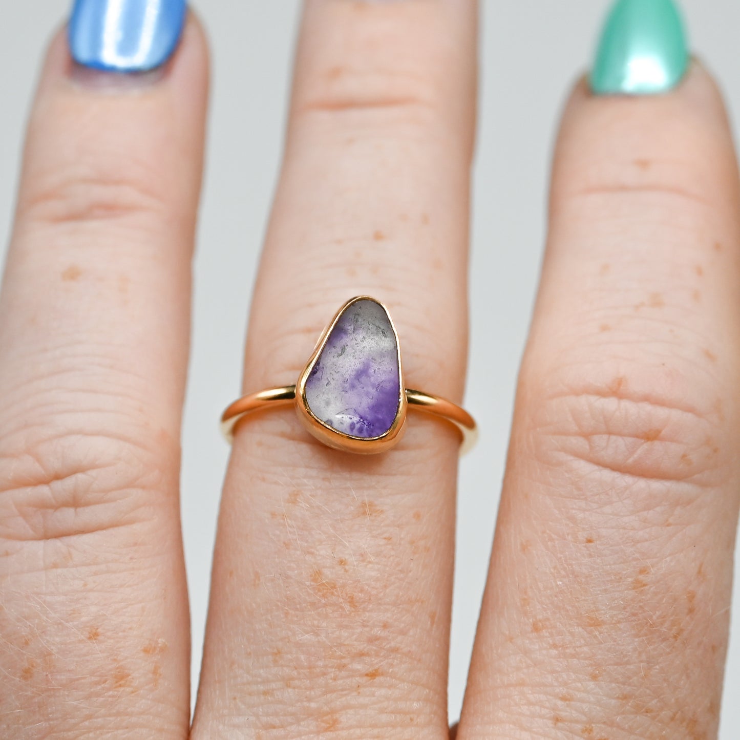 Gold fill multi purple sea glass szie 7.25