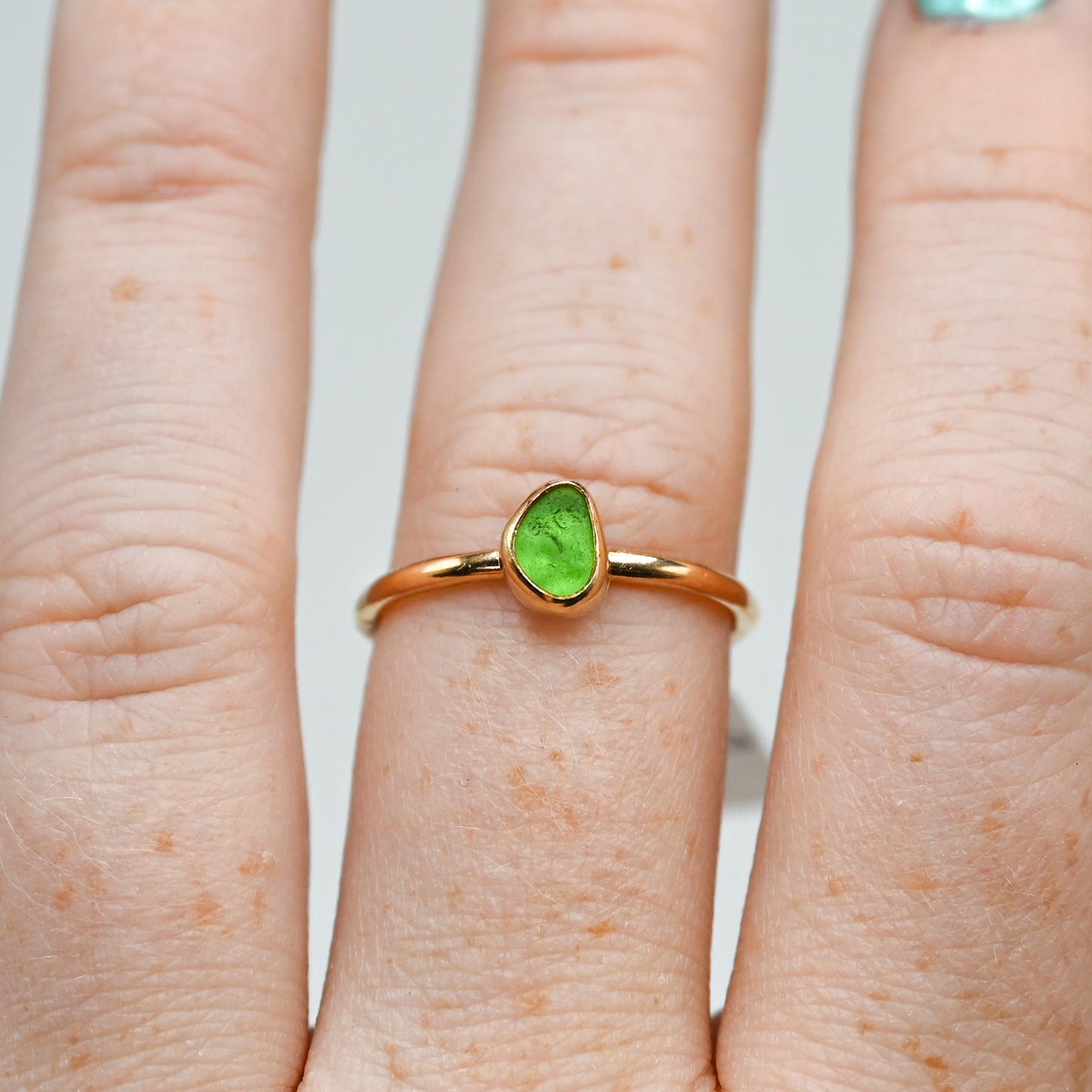 Gold fill green sea glass size 8
