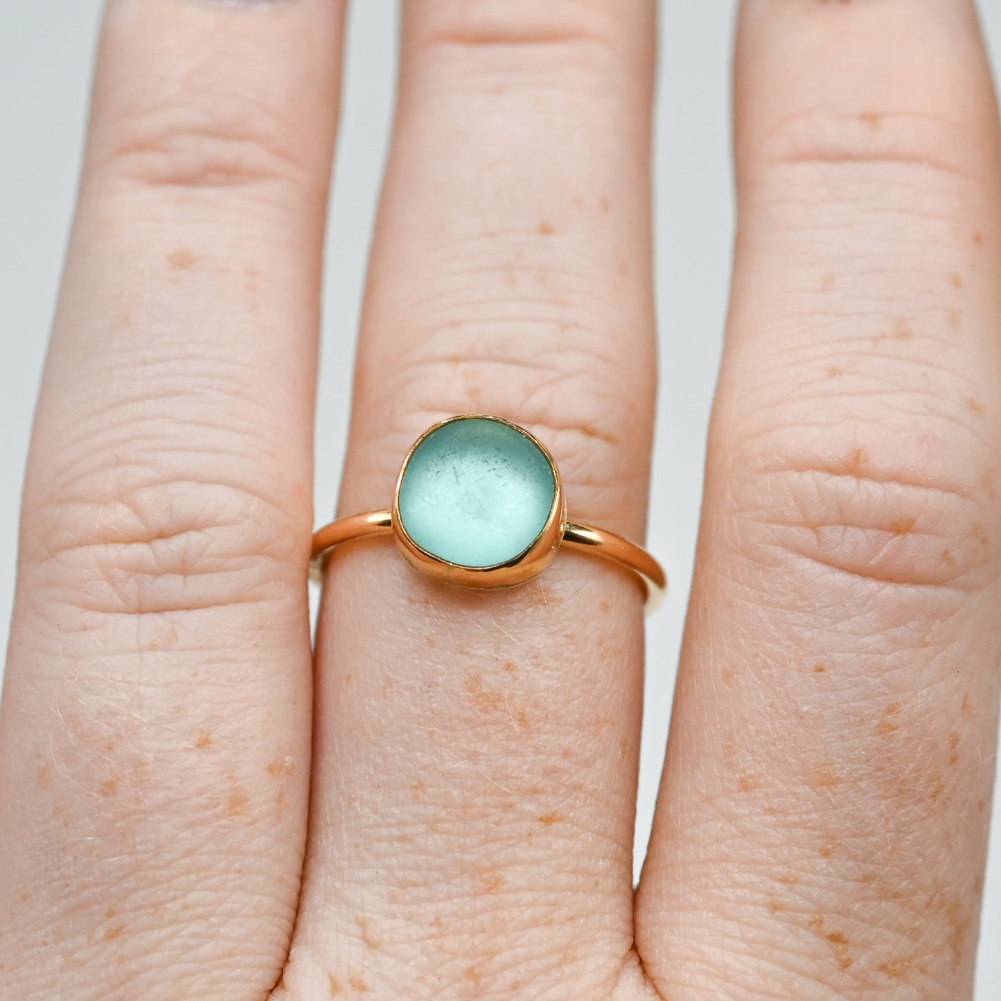 Gold fill aqua sea glass size 8