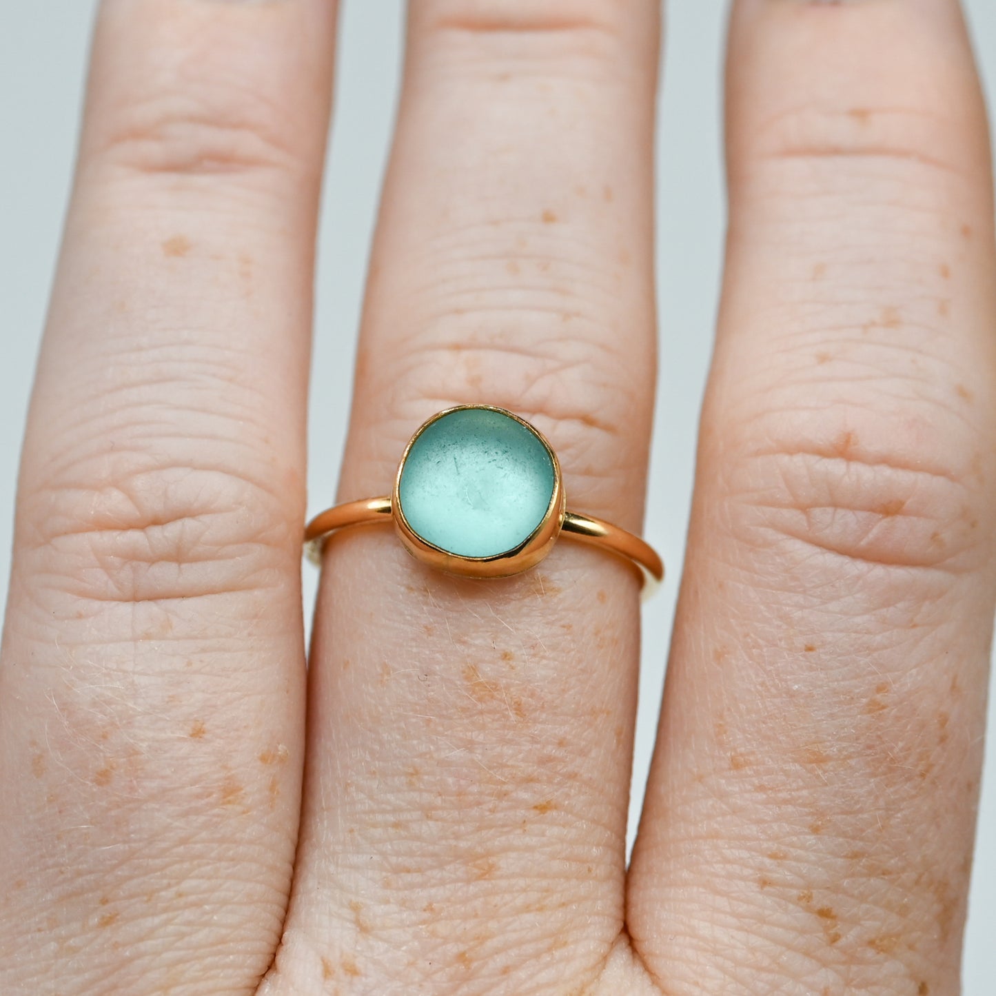 Gold fill aqua sea glass size 8