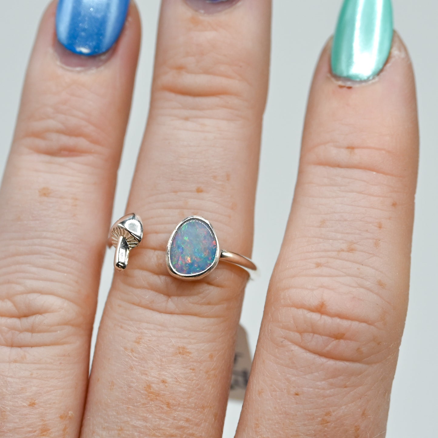 Adjustable mushroom and Australian opal size 6.75