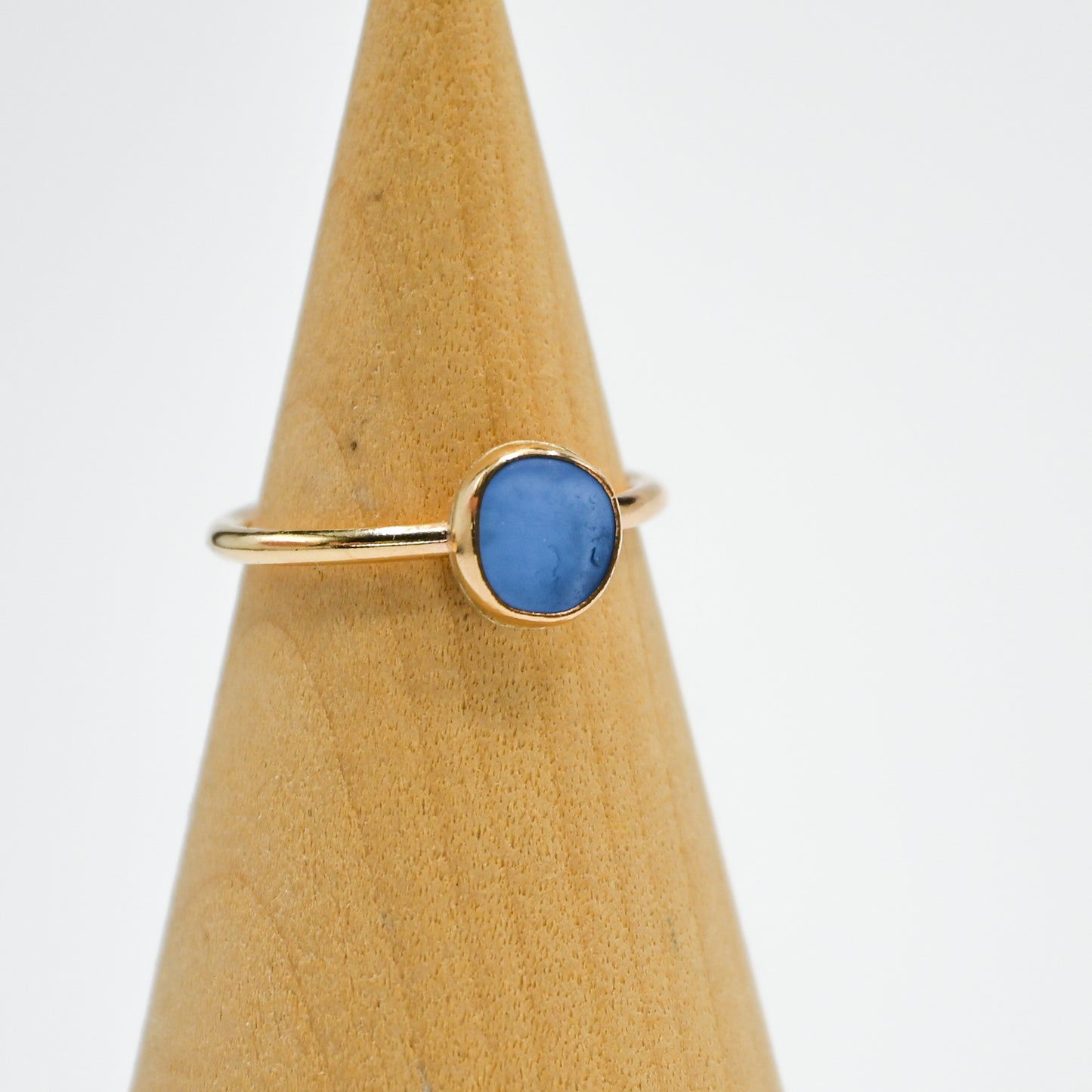 Gold fill cornflower sea glass size 6.5