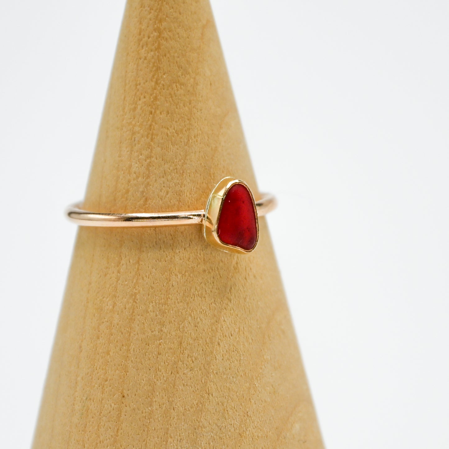 Gold fill bright red rare sea glass size 9.5