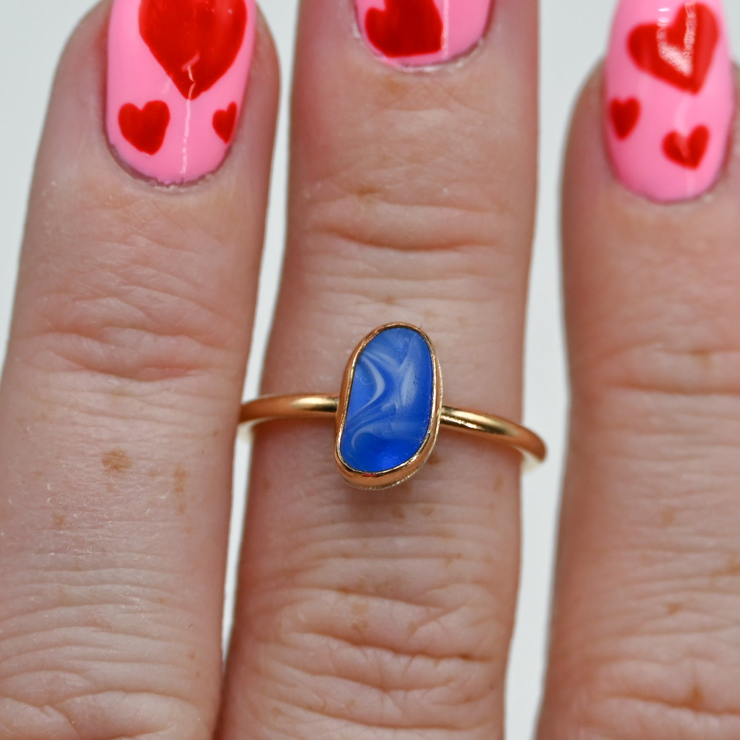 Gold fill multi blue and white sea glass size 6.5