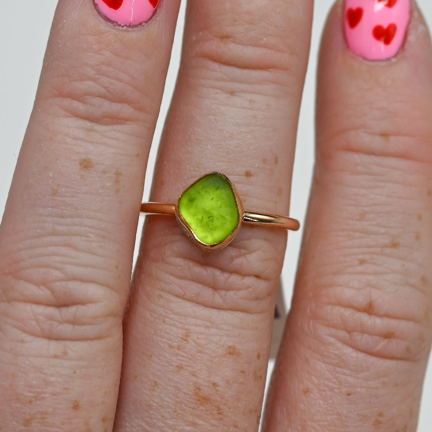 Gold fill lime sea glass size 7