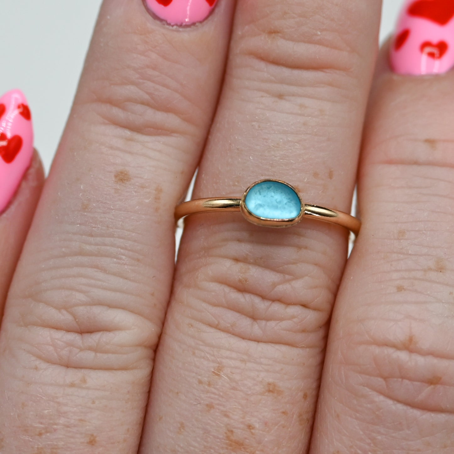 Gold fill bright turquoise sea glass size 7