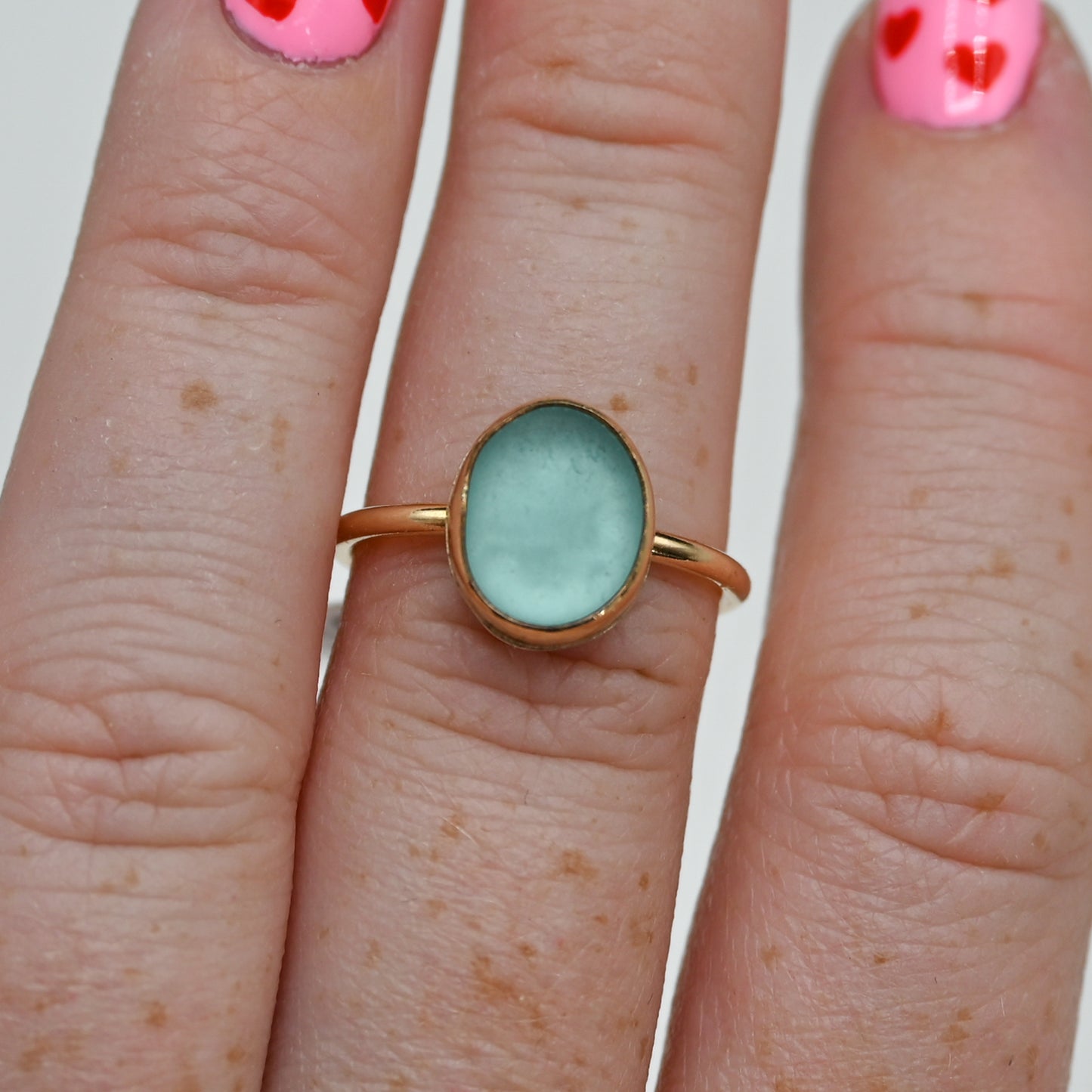 Gold fill aqua sea glass size 7