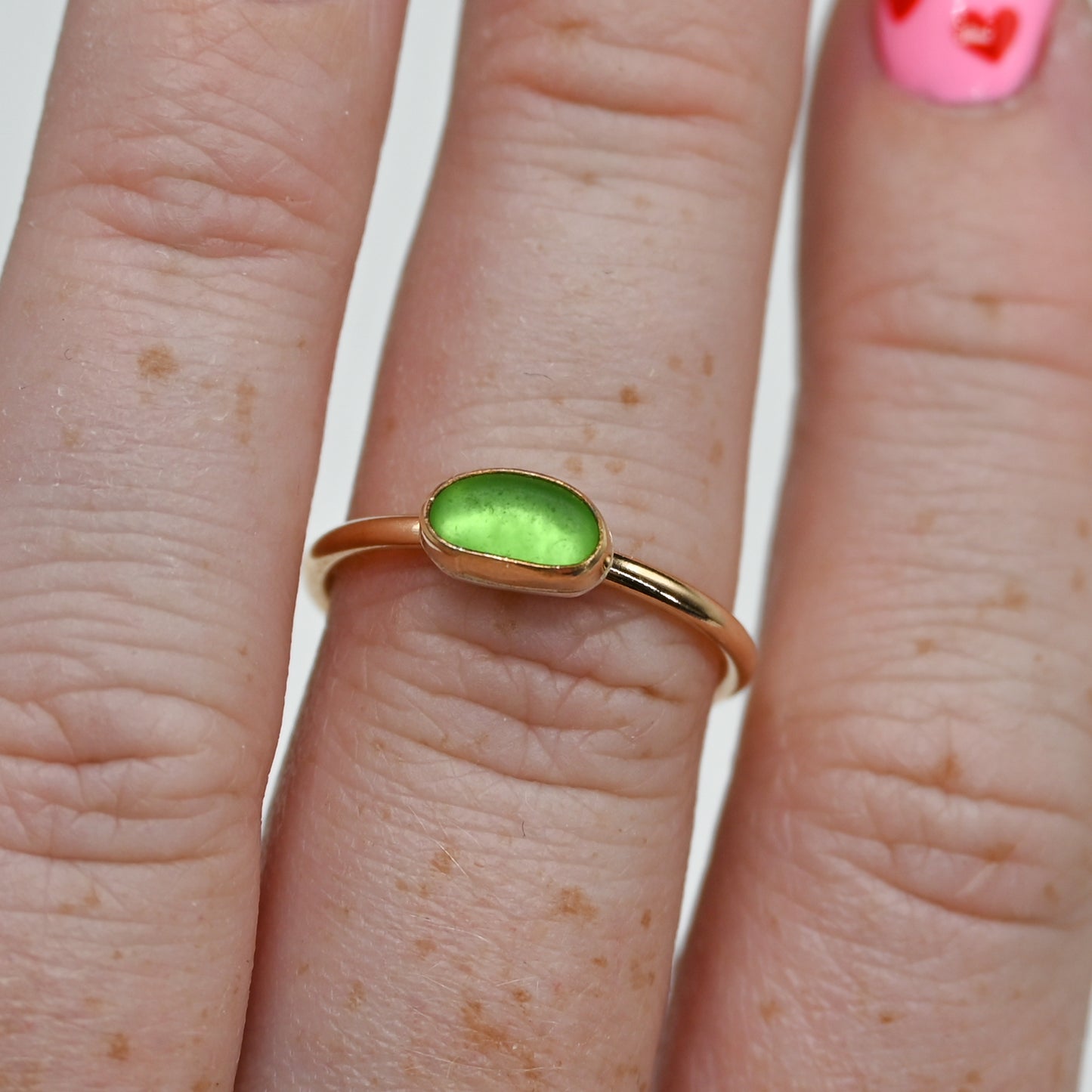 Gold fill mini horizontal green sea glass size 7.5