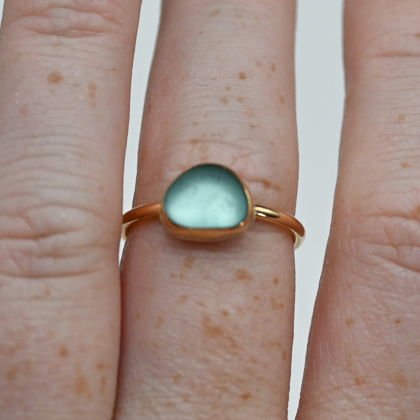 Gold fill aqua sea glass size 7.5
