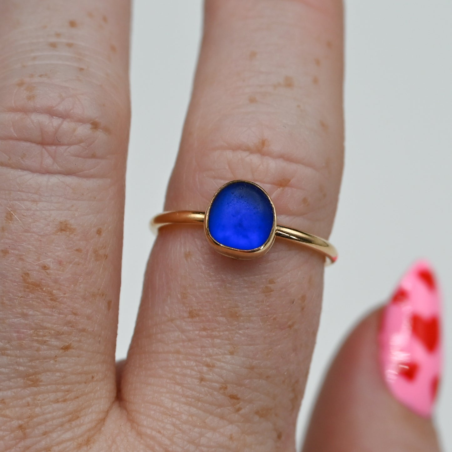 Gold fill cobalt sea glass size 8