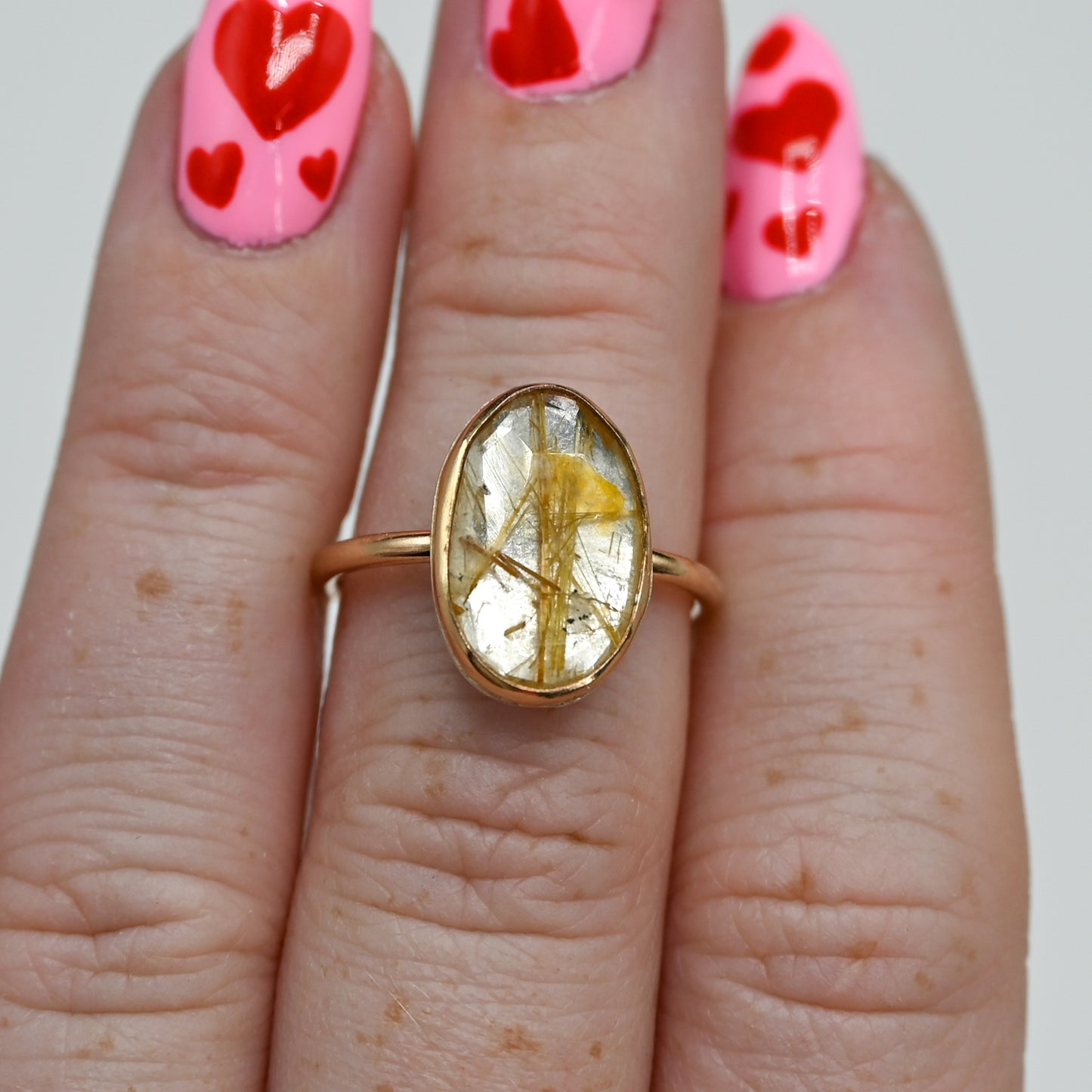 Gold fill large rose cut rutile quartz size 7