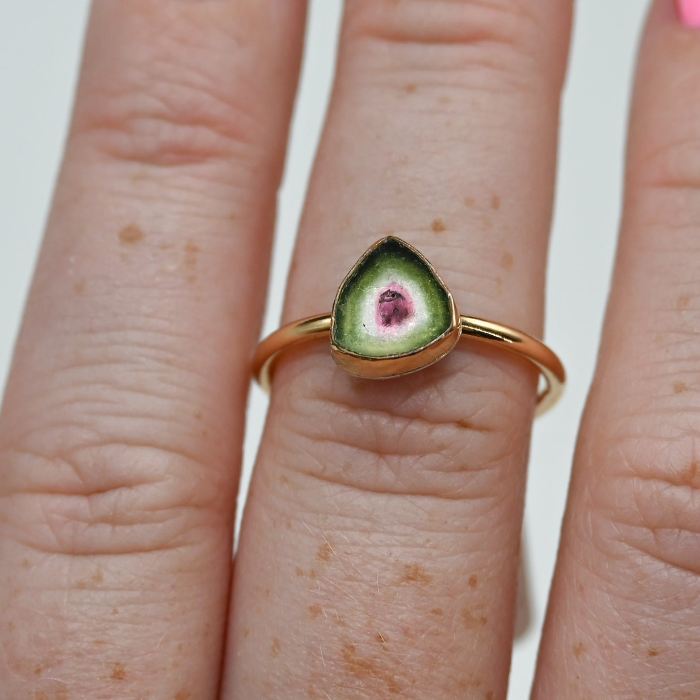 Gold fill watermelon tourmaline slice size 7.75
