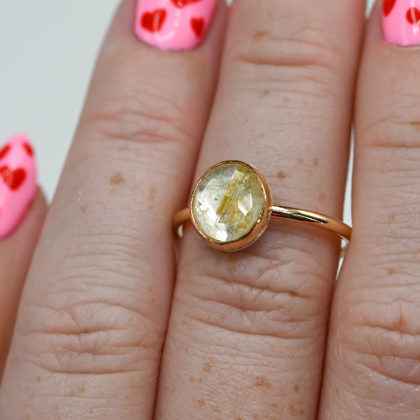 Gold fill rose cut rutile quartz size 7.75