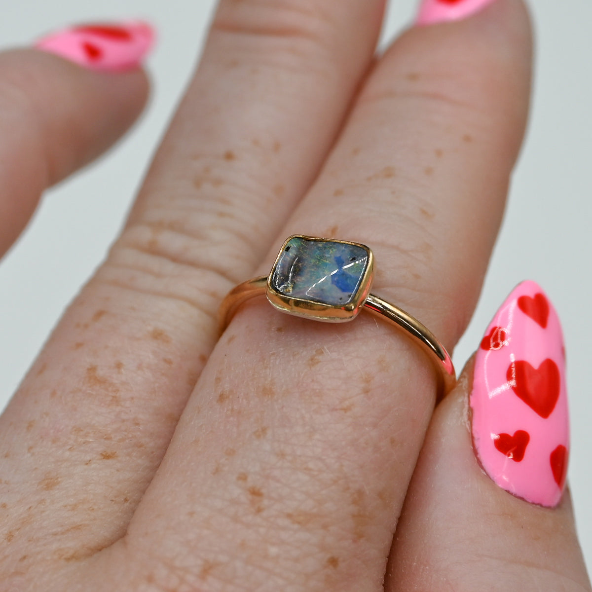 Gold fill horizontal Australian Boulder opal size 8