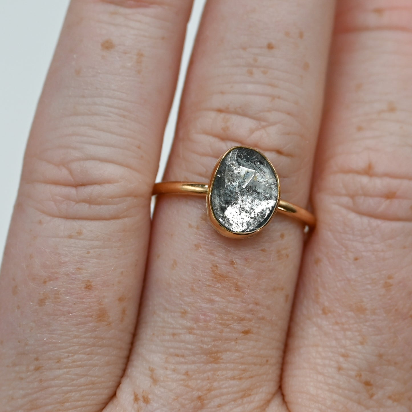 Gold fill rose cut moss aquamarine size 8.75
