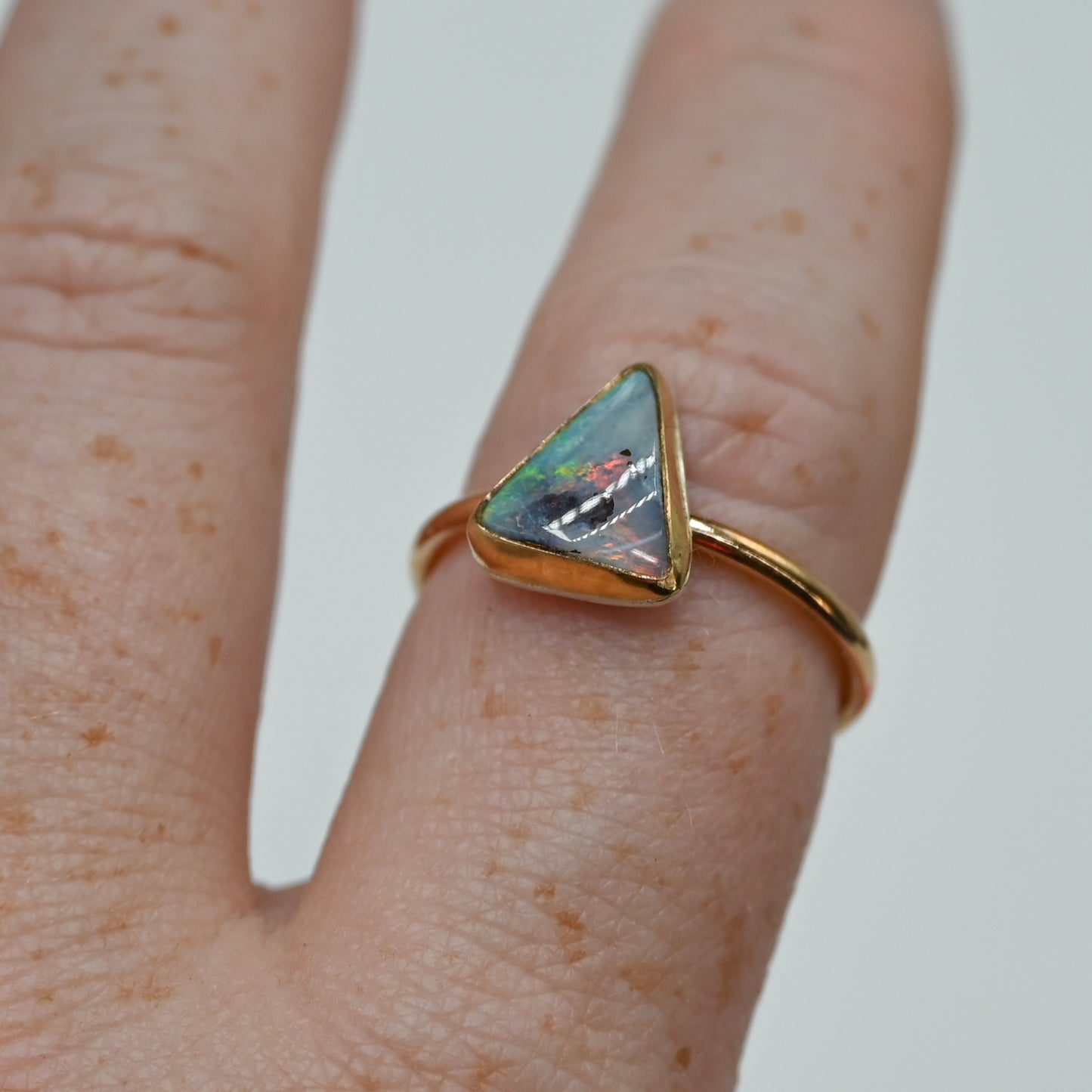 Gold fill triangle Australian boulder opal size 8.75